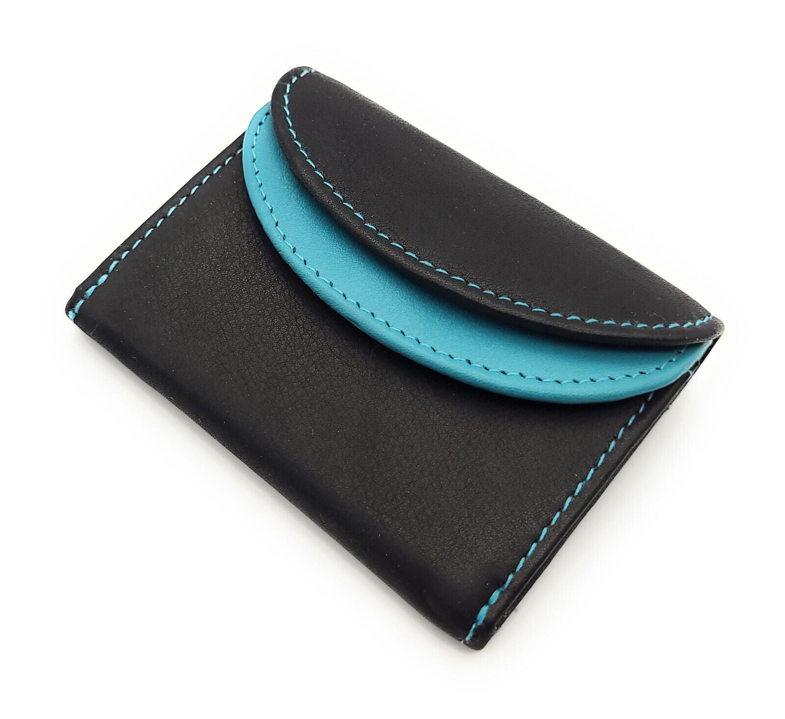 Jockey Club echt Leder Mini Geldbörse Wickelbörse Urlaubsbörse mit RFID Schutz schwarz türkis
