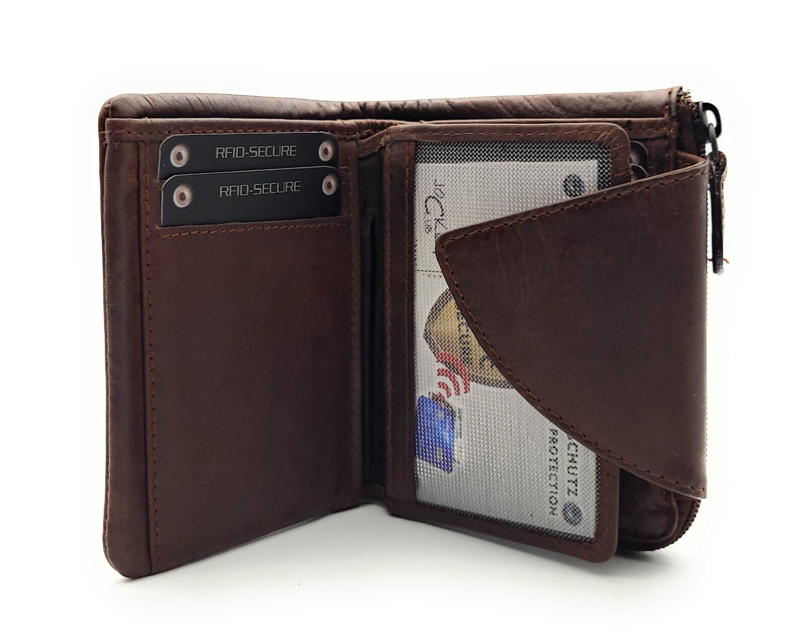 Jockey Club kleine echt Leder Geldbörse Portemonnaie mit RFID Schutz gewachstes Rindleder braun