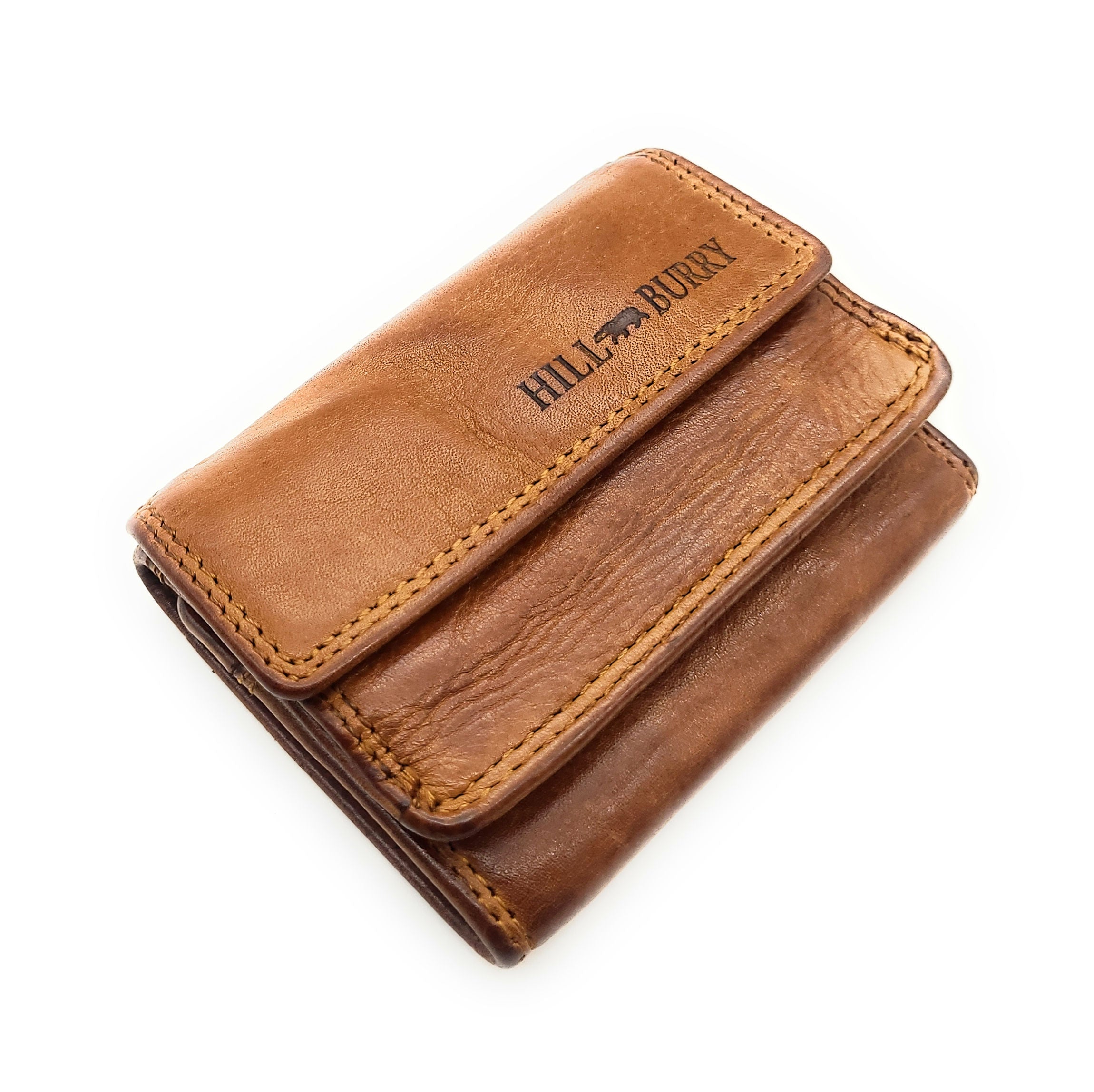 Hill Burry kleine echt Leder Damen Geldbörse Portemonnaie mit RFID Schutz Waschleder cognac