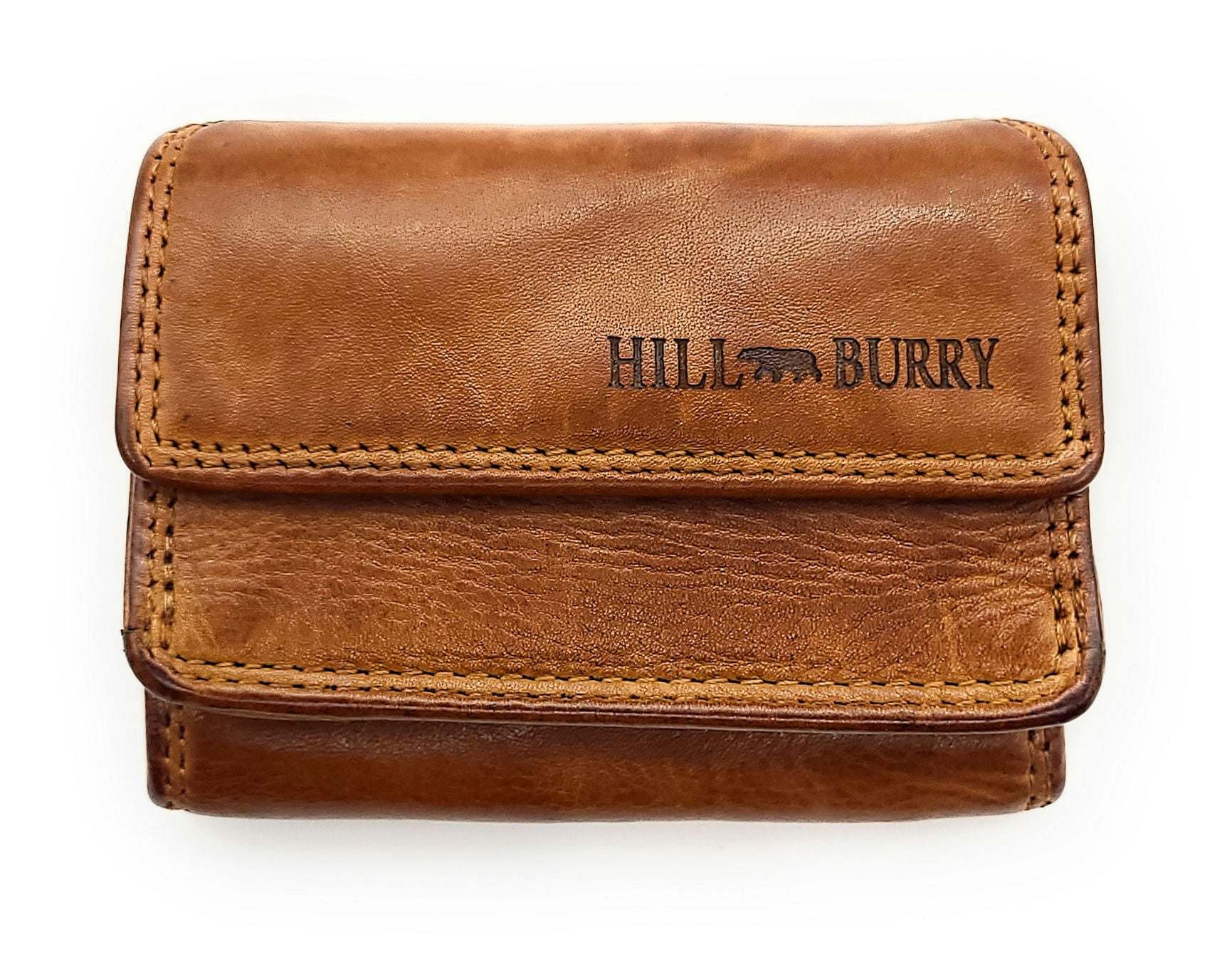 Hill Burry kleine echt Leder Damen Geldbörse Portemonnaie mit RFID Schutz Waschleder cognac