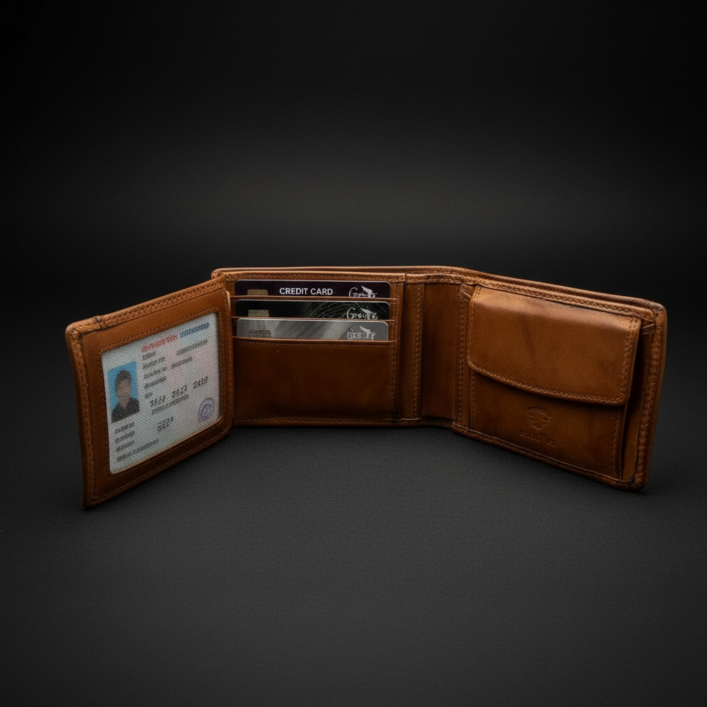 Hill Burry Flache Leder Geldbörse Herren mit RFID Schutz - Cognac Waschleder