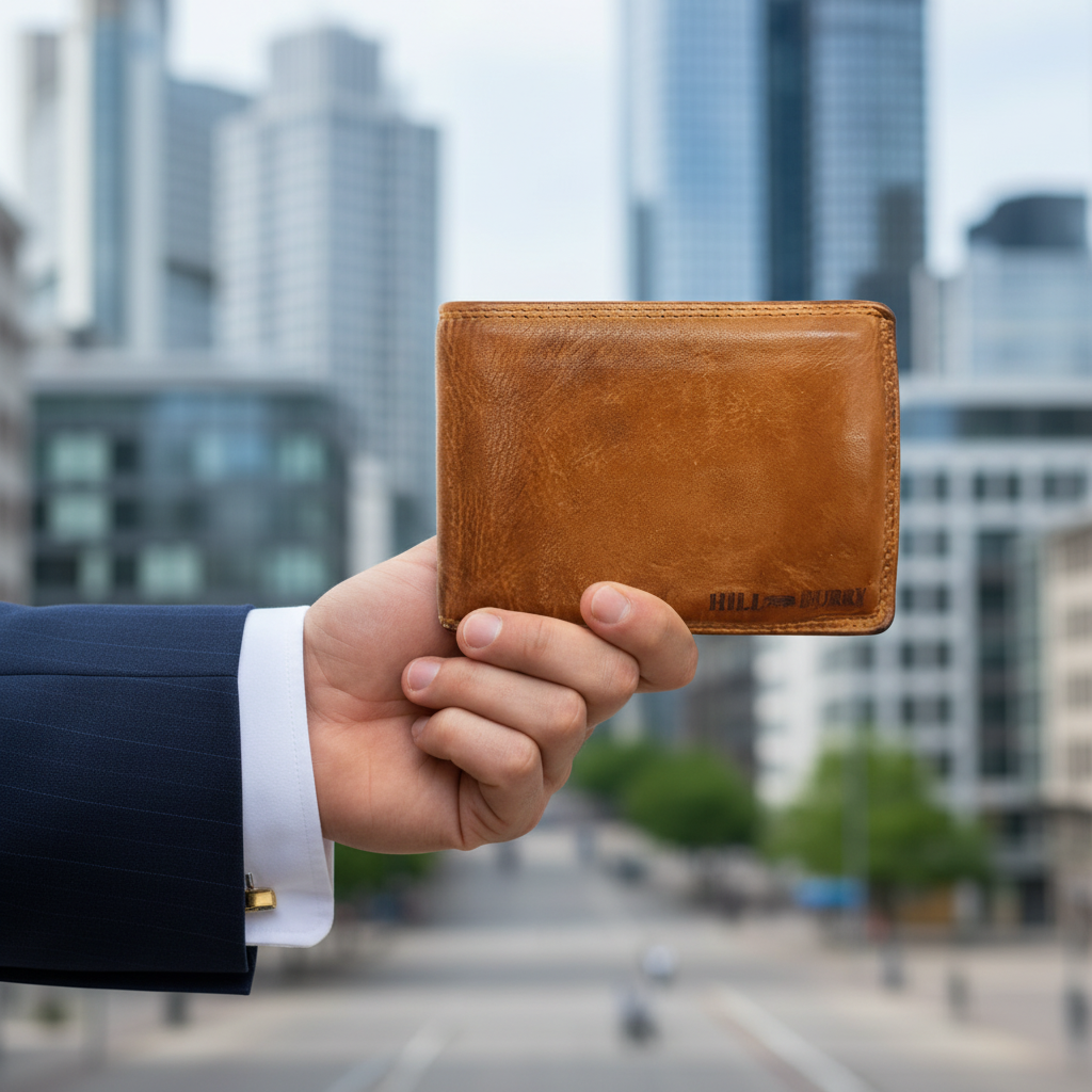 Hill Burry Flache Leder Geldbörse Herren mit RFID Schutz - Cognac Waschleder