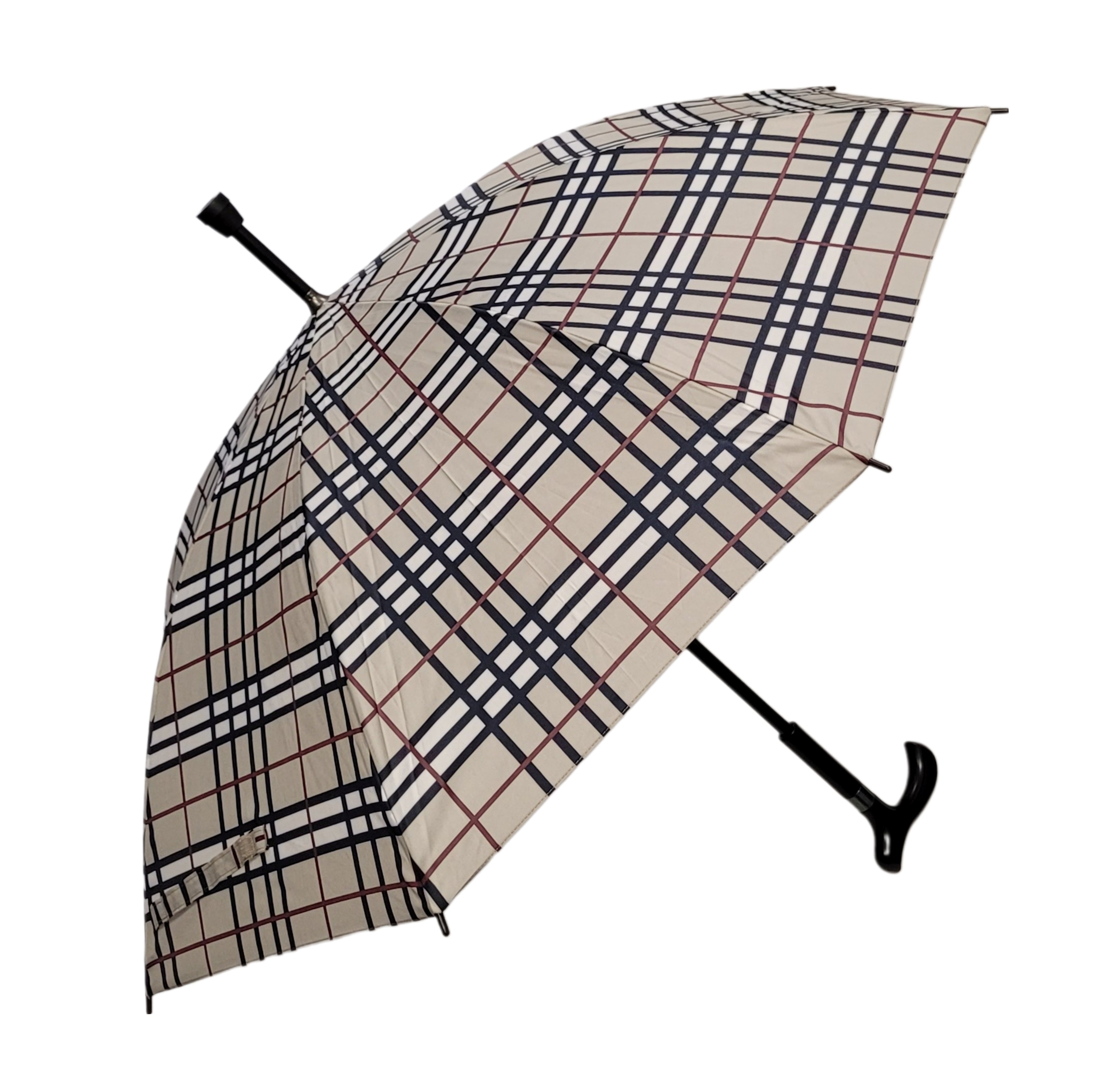 Dr. Neuser Regenschirm Stützschirm Gehhilfe Gehstock Fritzgriff Gummipuffer karo beige