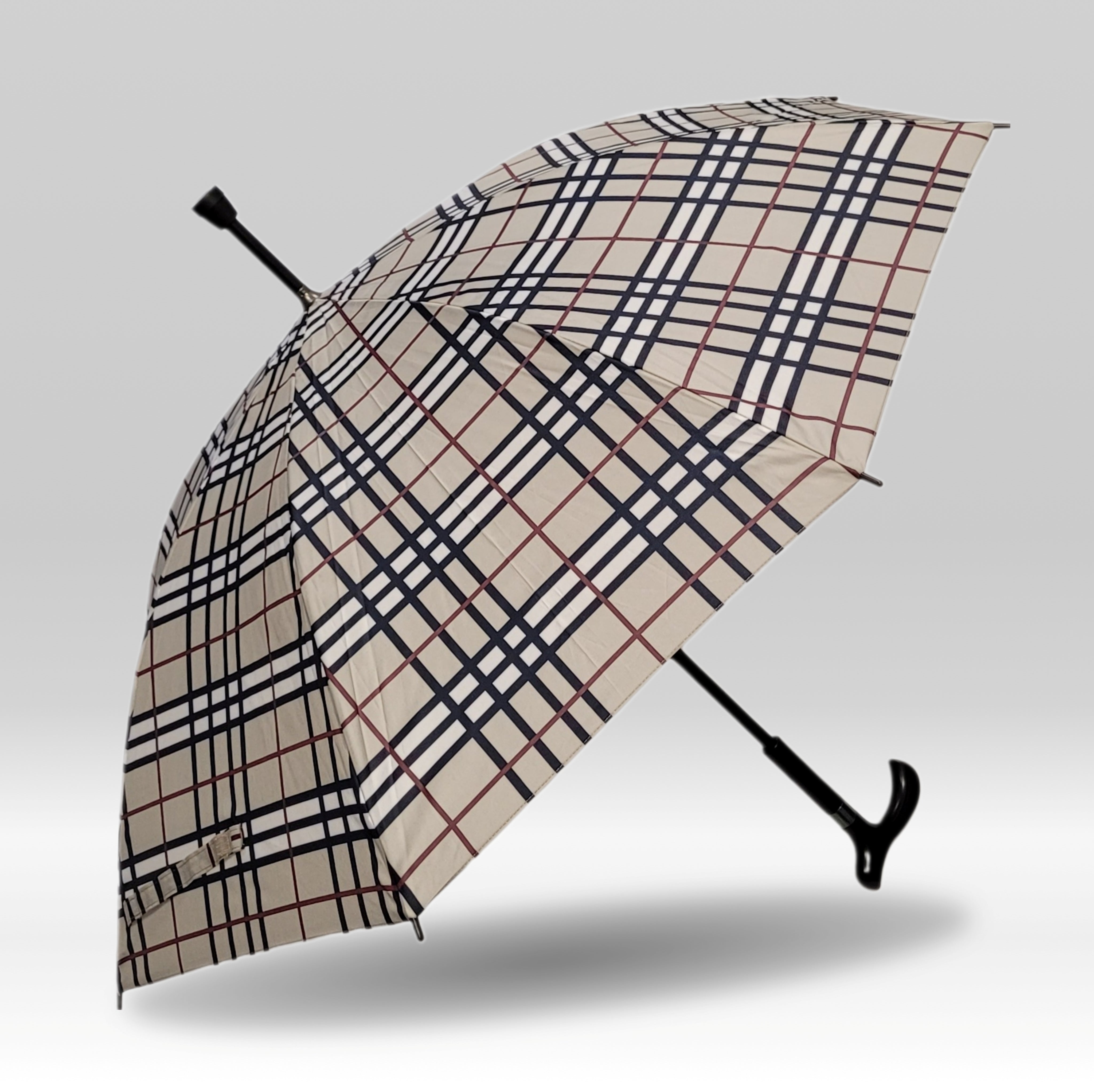 Dr. Neuser Regenschirm Stützschirm Gehhilfe Gehstock Fritzgriff Gummipuffer karo beige