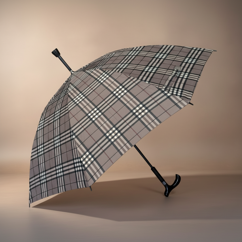 Dr. Neuser Regenschirm Stützschirm Gehhilfe Gehstock Fritzgriff Gummipuffer karo schwarz grau