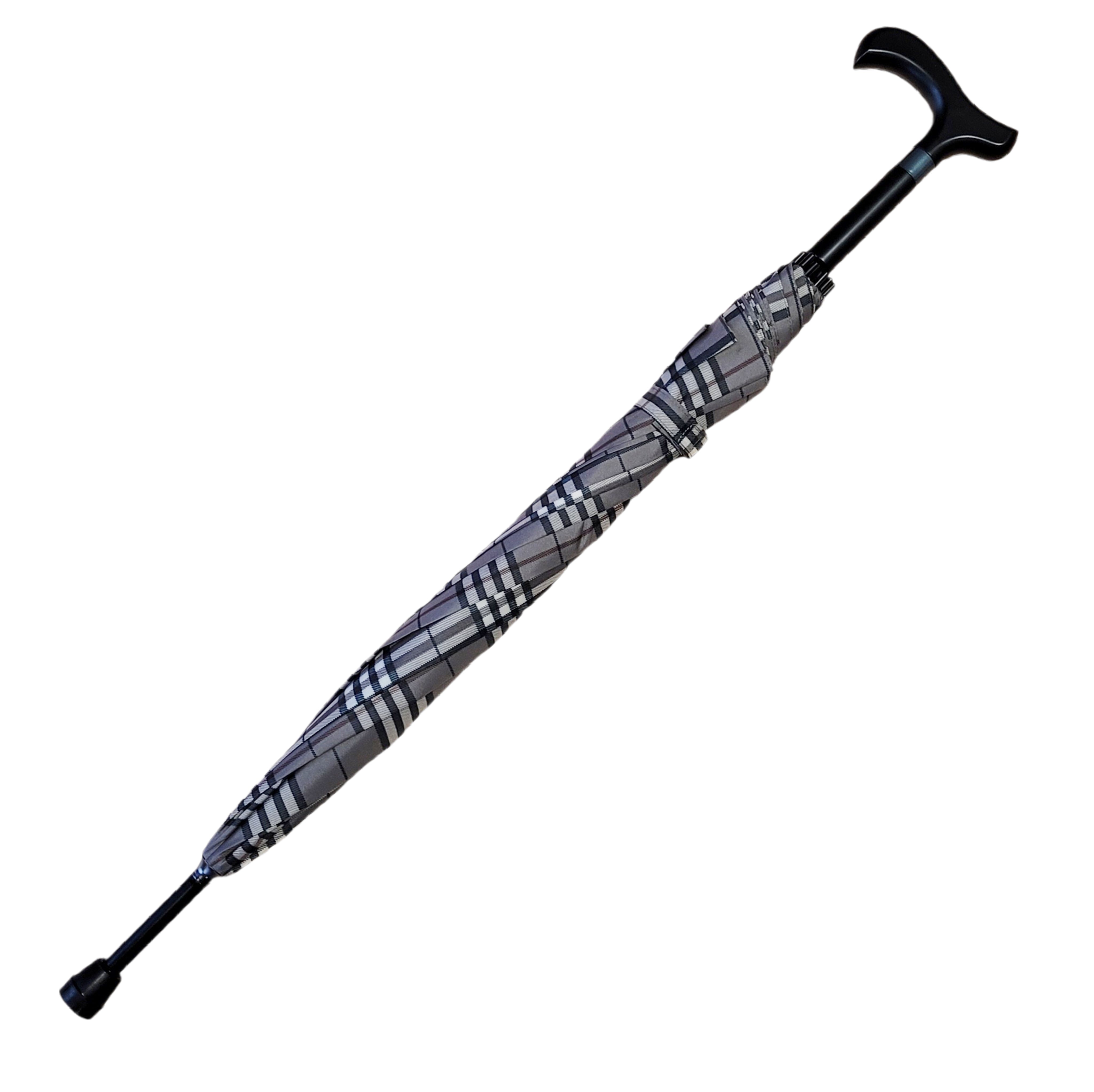 Dr. Neuser Regenschirm Stützschirm Gehhilfe Gehstock Fritzgriff Gummipuffer karo schwarz grau