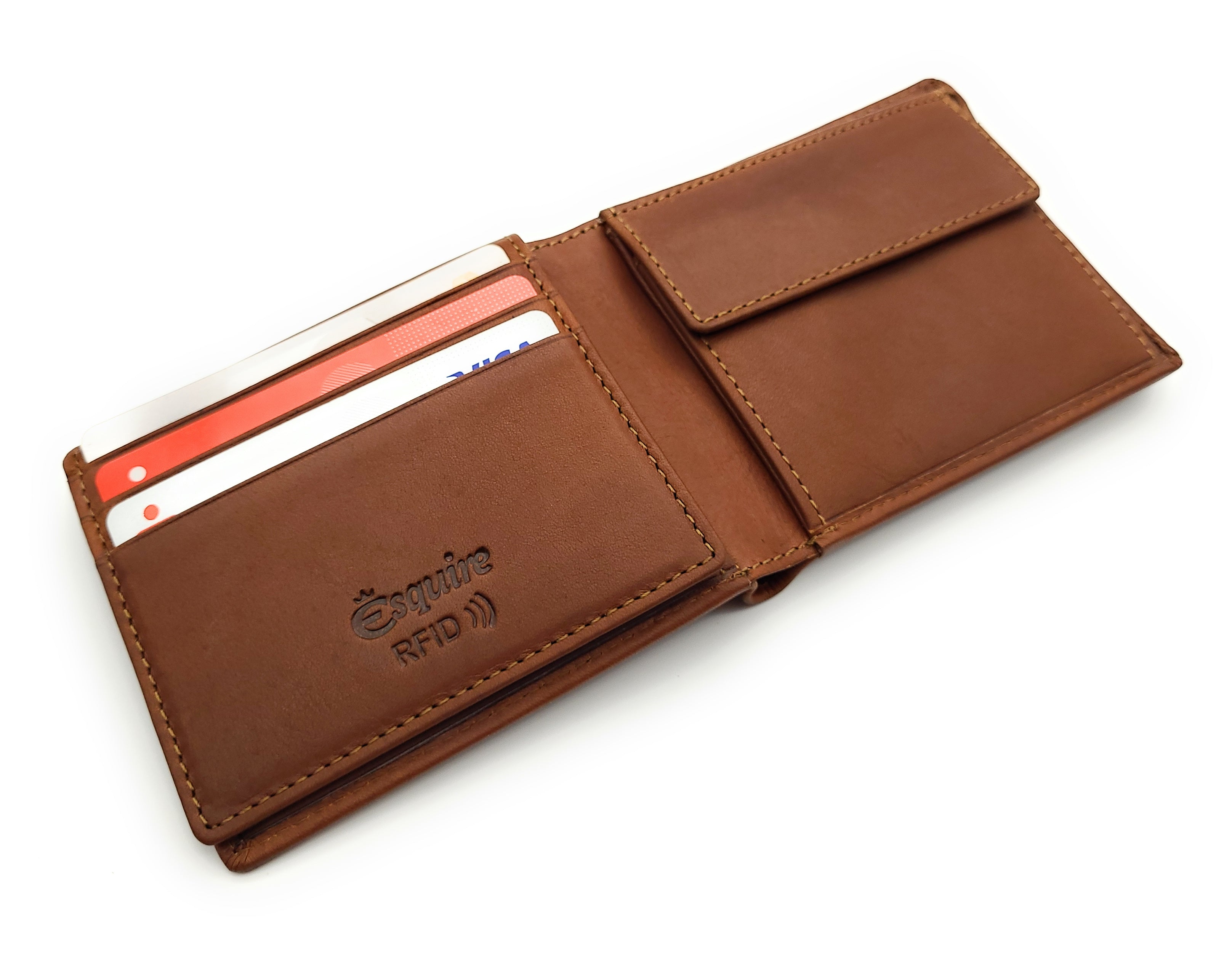 Esquire kompakte echt Leder Geldbörse Portemonnaie mit RFID Schutz "Dallas" braun