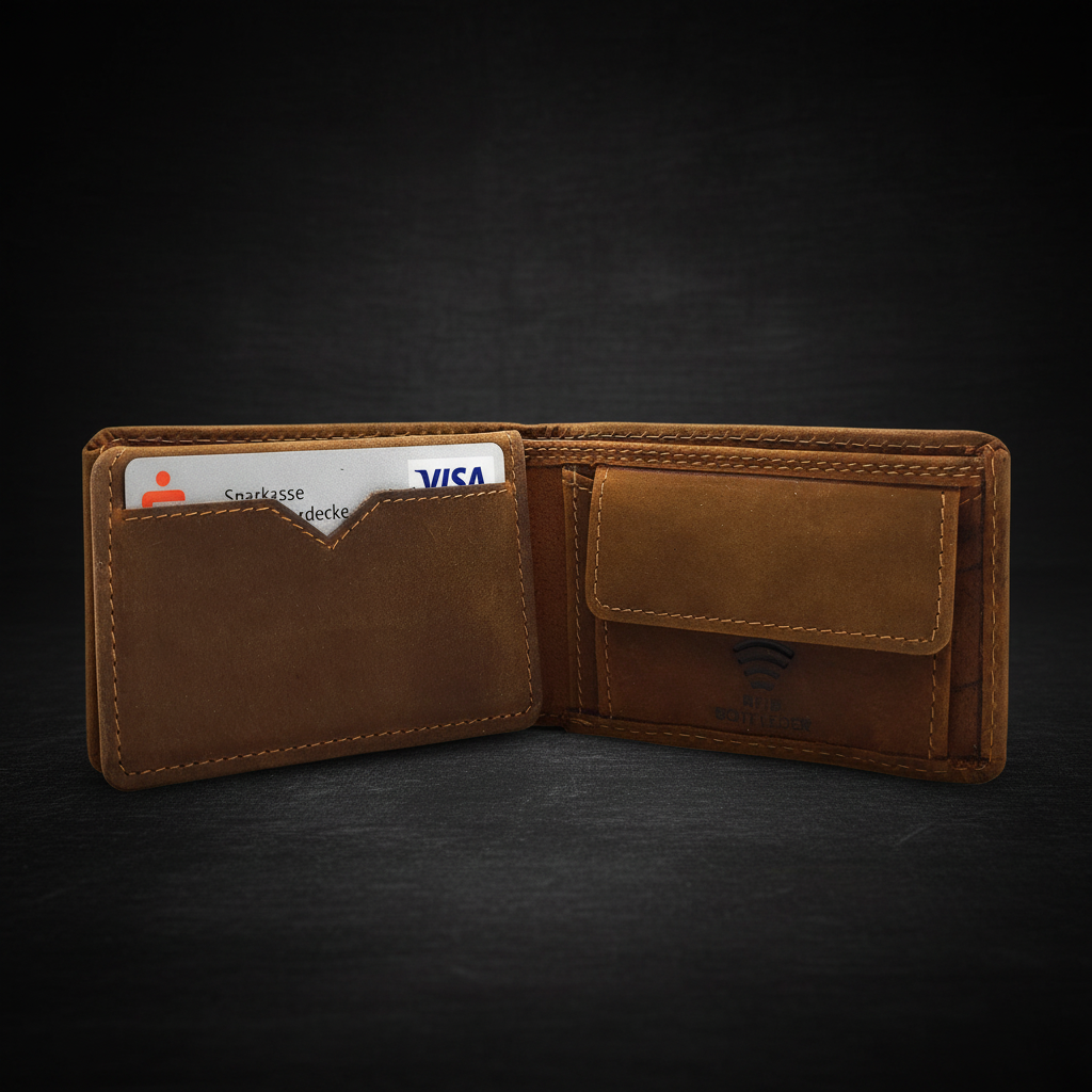 Hill Burry Mini Geldbörse aus Hunterleder – RFID Schutz, Kartenfach & Münzfach