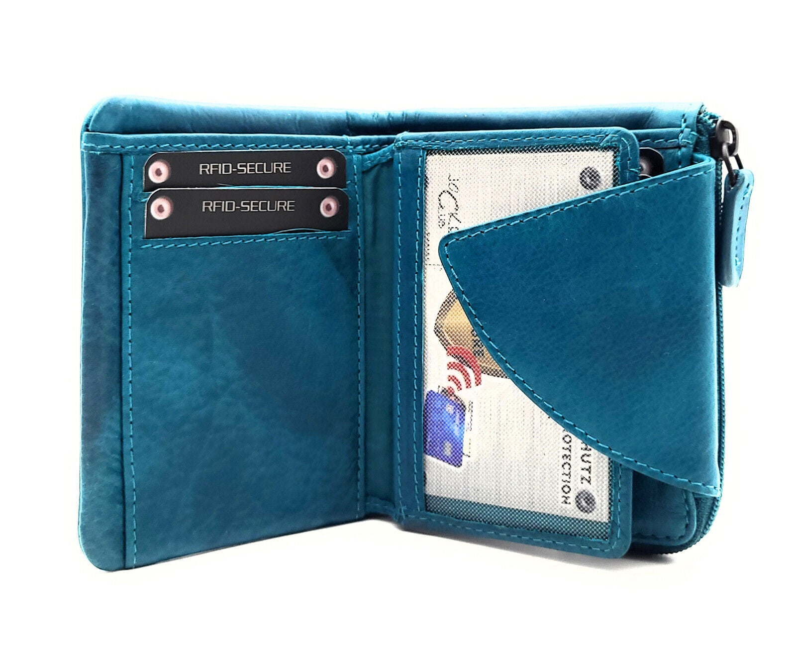 Jockey Club kleine echt Leder Geldbörse Portemonnaie mit RFID Schutz gewachstes Rindleder petrol