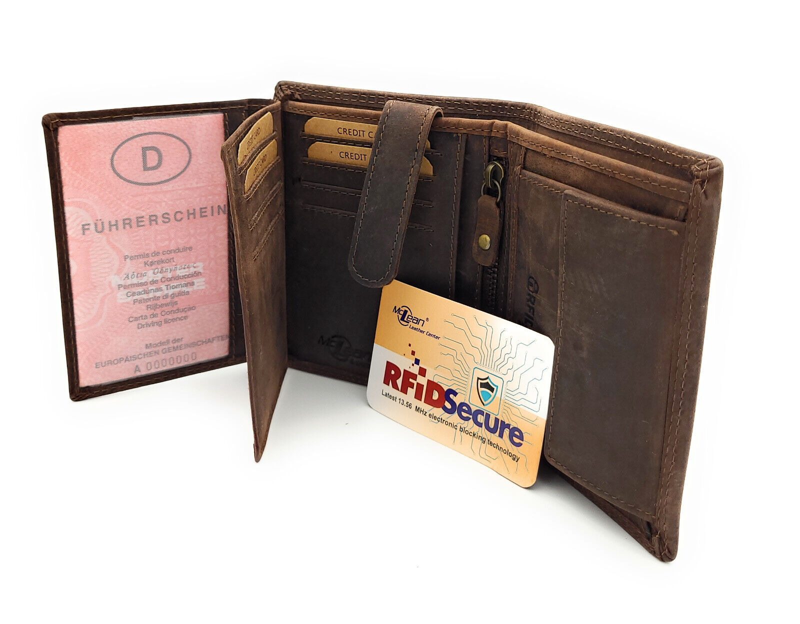 Jockey Club Basic echt Büffel Voll-Leder Geldbörse Portemonnaie Geldbeutel mit RFID NFC Schutz dunkelbraun