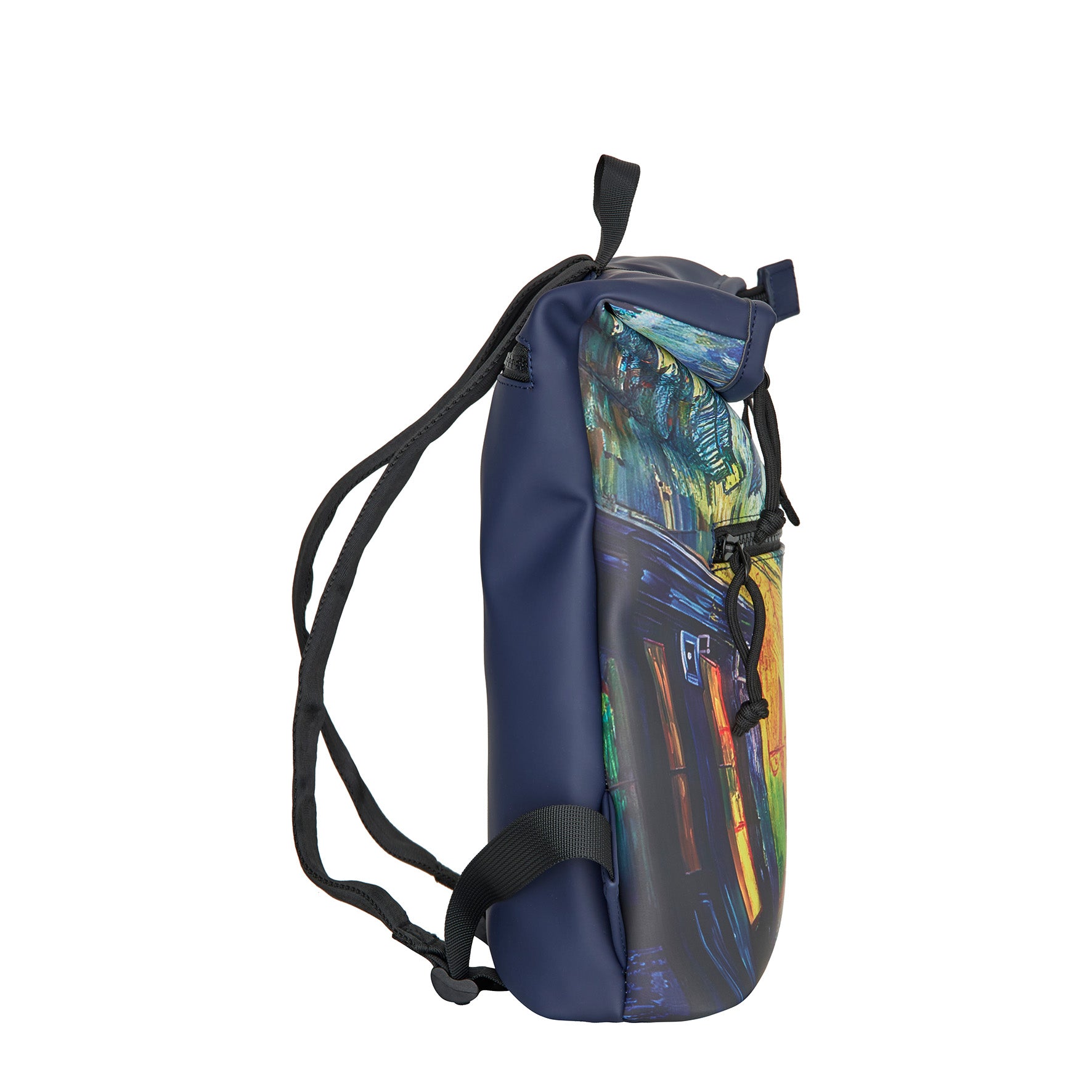 New Rebels Rolltop Cityrucksack Los Angeles – „Van Gogh Café“ – Künstlerischer Rolltop mit Gemälde-Print, Wasserabweisend & Praktisch