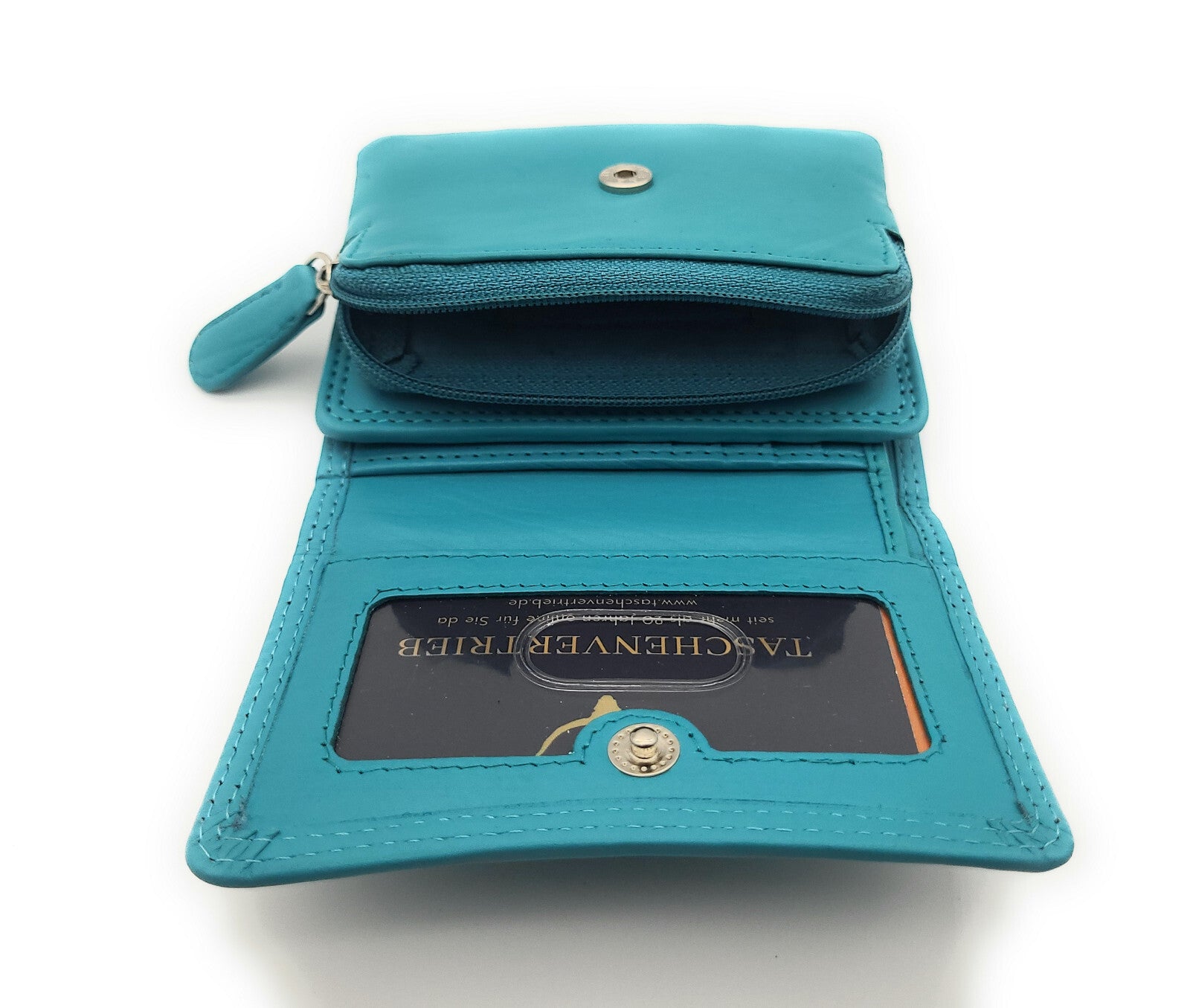 Farbenfrohe Geldbörse aus Nappaleder mit RFID-Schutz, klein & kompakt, viele Fächer Türkis