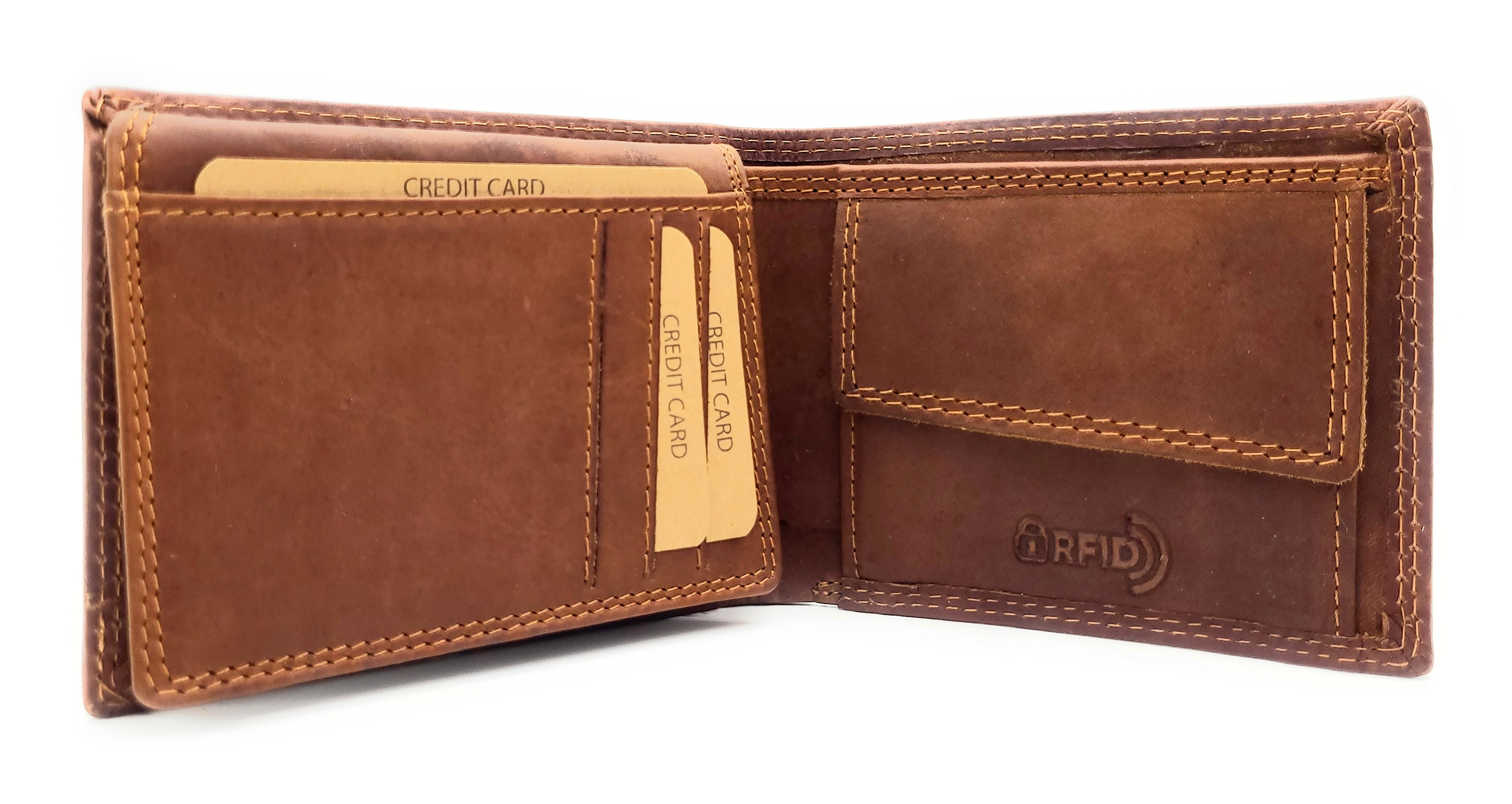 Jockey Club Büffel-Vollleder Geldbörse mit RFID-Schutz – Antik Braun, 6 Kartenfächer