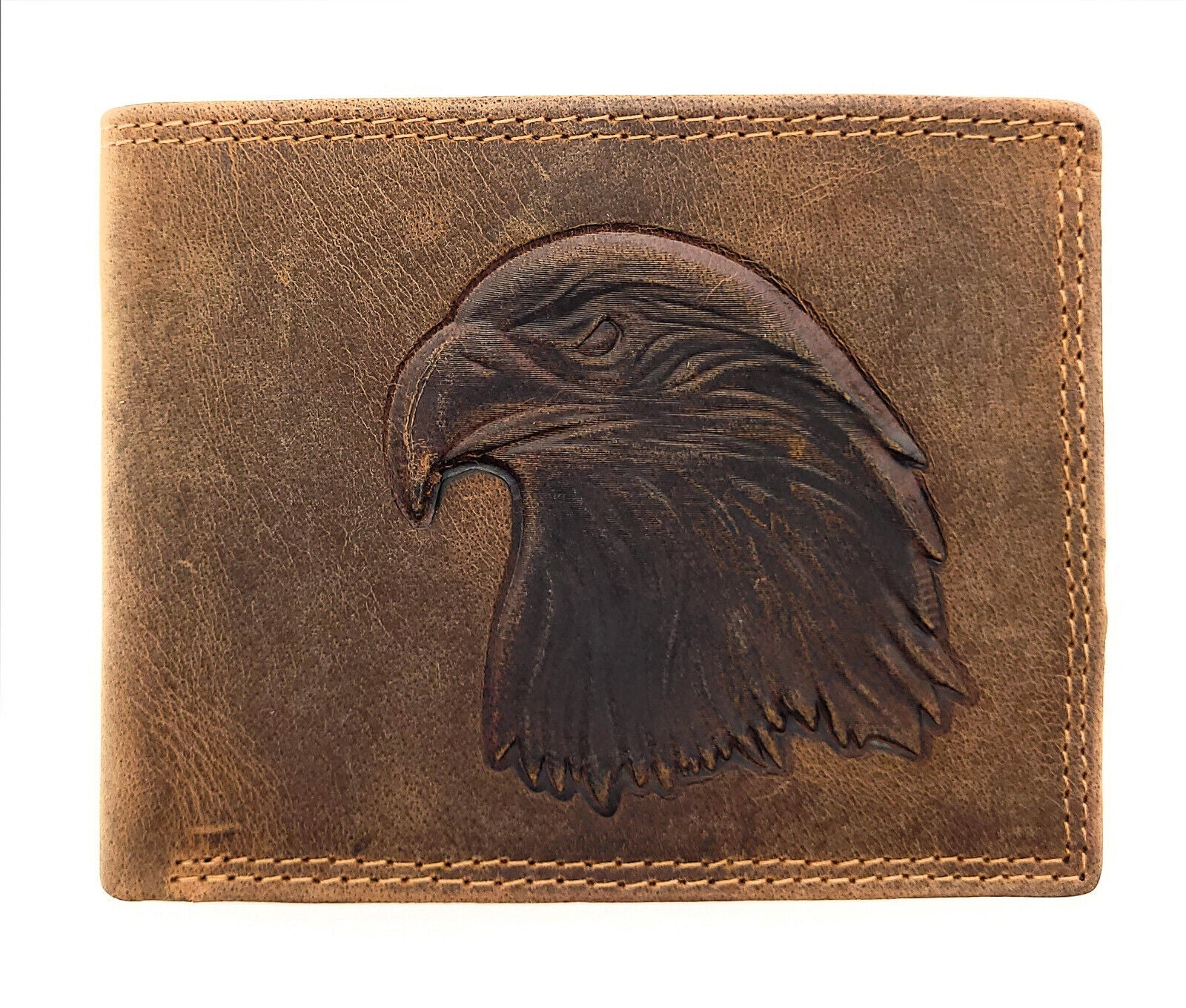 Echtleder-Geldbörse mit 3D-Adlerkopf-Prägung - Handgefertigt mit 9 Kartenfächern und 3 Sichtfächern