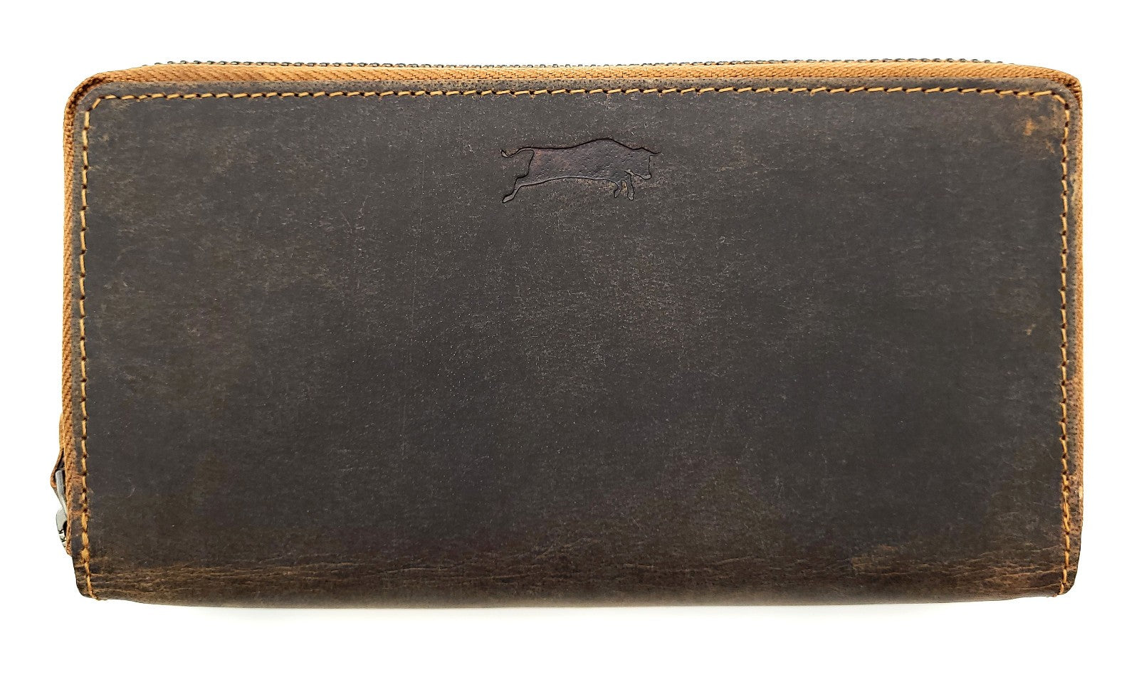 Ven Tomy XL Geldbörse aus Hunterleder (Büffel) mit RFID-Schutz & zwei Metallreißverschlüssen – 25 Kartenfächer, Münzfach, großes Leder Damen Herren Portemonnaie