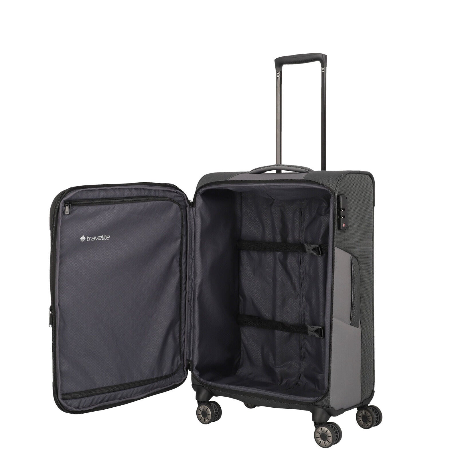 Travelite VIIA Reisekoffer M Trolley Koffer 67cm 4 Rad / Rollen Dehnfalte TSA schiefer