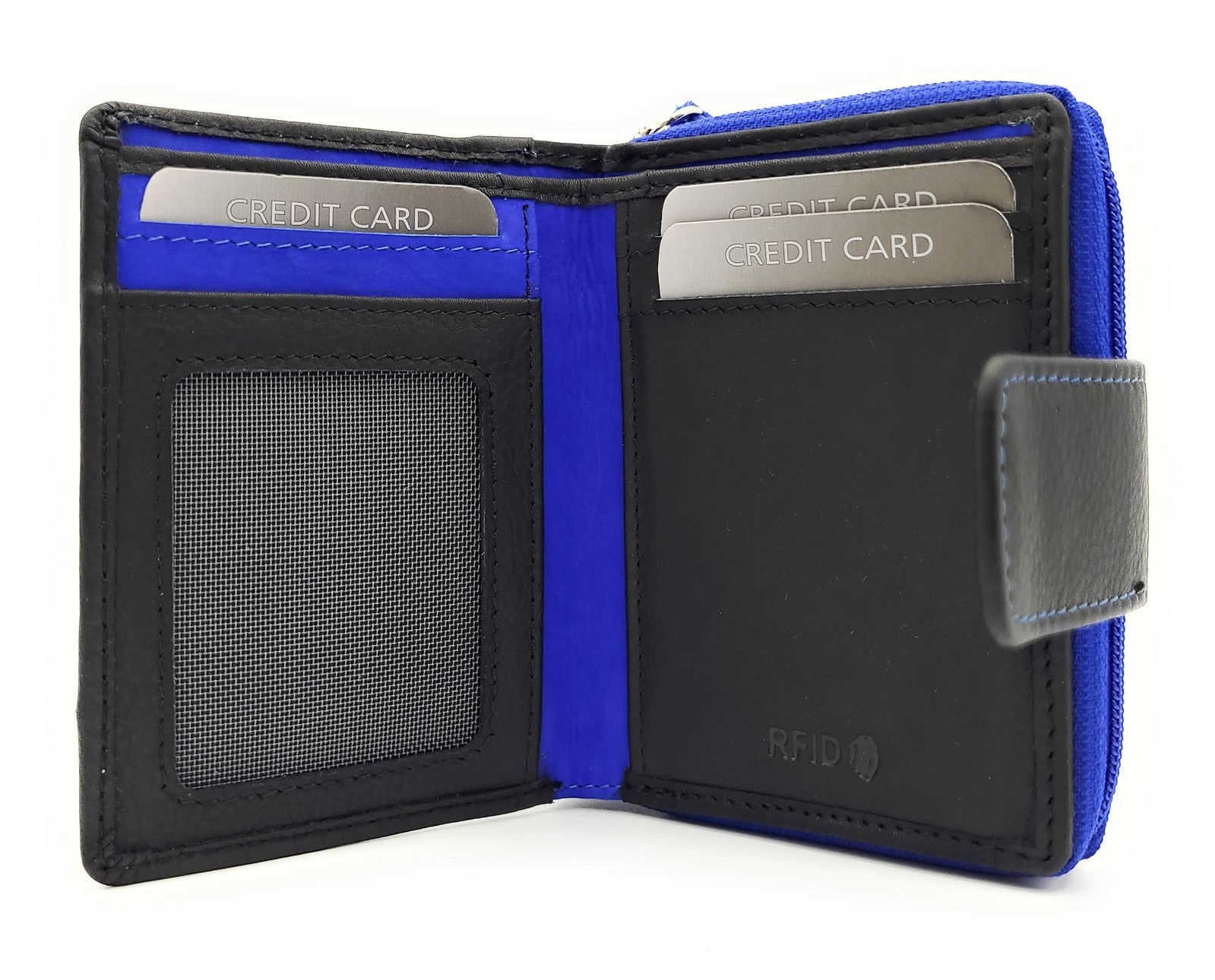 Jockey Club Damen Geldbörse Loop RFID Schutz - Echt Leder Klein Schwarz Royalblau