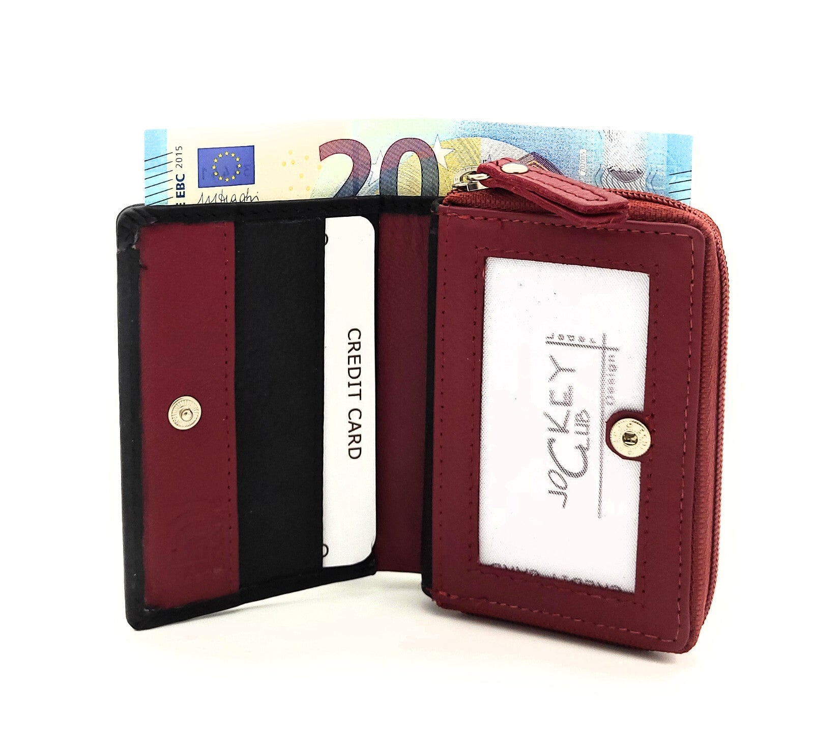 Jockey Club Mini-Geldbörse aus Leder mit RFID-Schutz & Pferde-Stickerei – kompakt & stilvoll schwarz rot