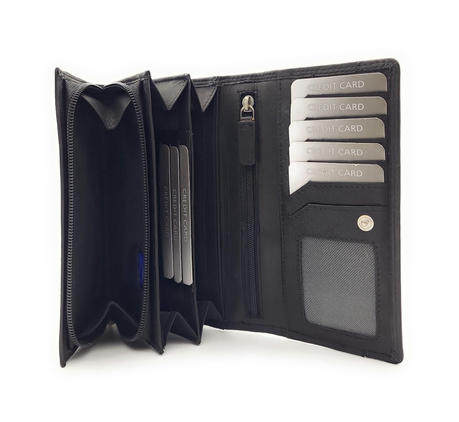 Jockey Club Echt Leder Damen Geldbörse RFID Schutz – Portemonnaie Schwarz – Viele Fächer, Druckknopf, Reißverschluss, großes Münzfach