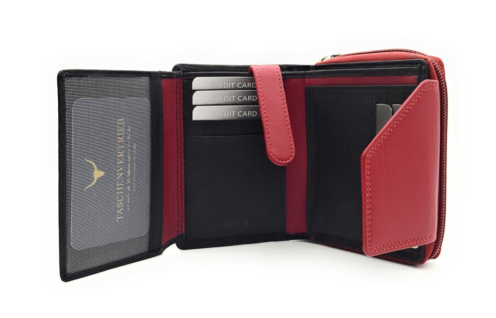 Jockey Club echt Leder Damen Geldbörse Portemonnaie Geldbeutel viele Fächer RFID Schutz schwarz rot