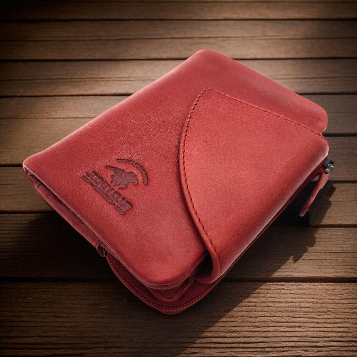 Jockey Club kompakte echt Leder Geldbörse Portemonnaie mit RFID Schutz rot