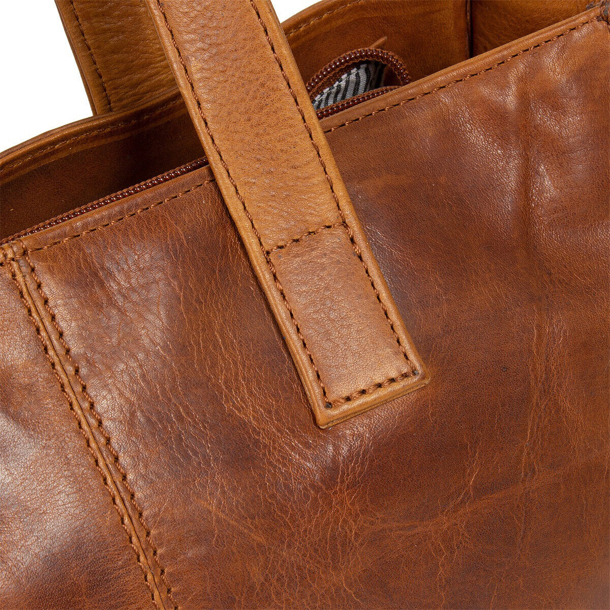 Justified Bags echt Leder Medium Damen Shopper Handtasche abnehmbarer Schultergurt Nynke cognac