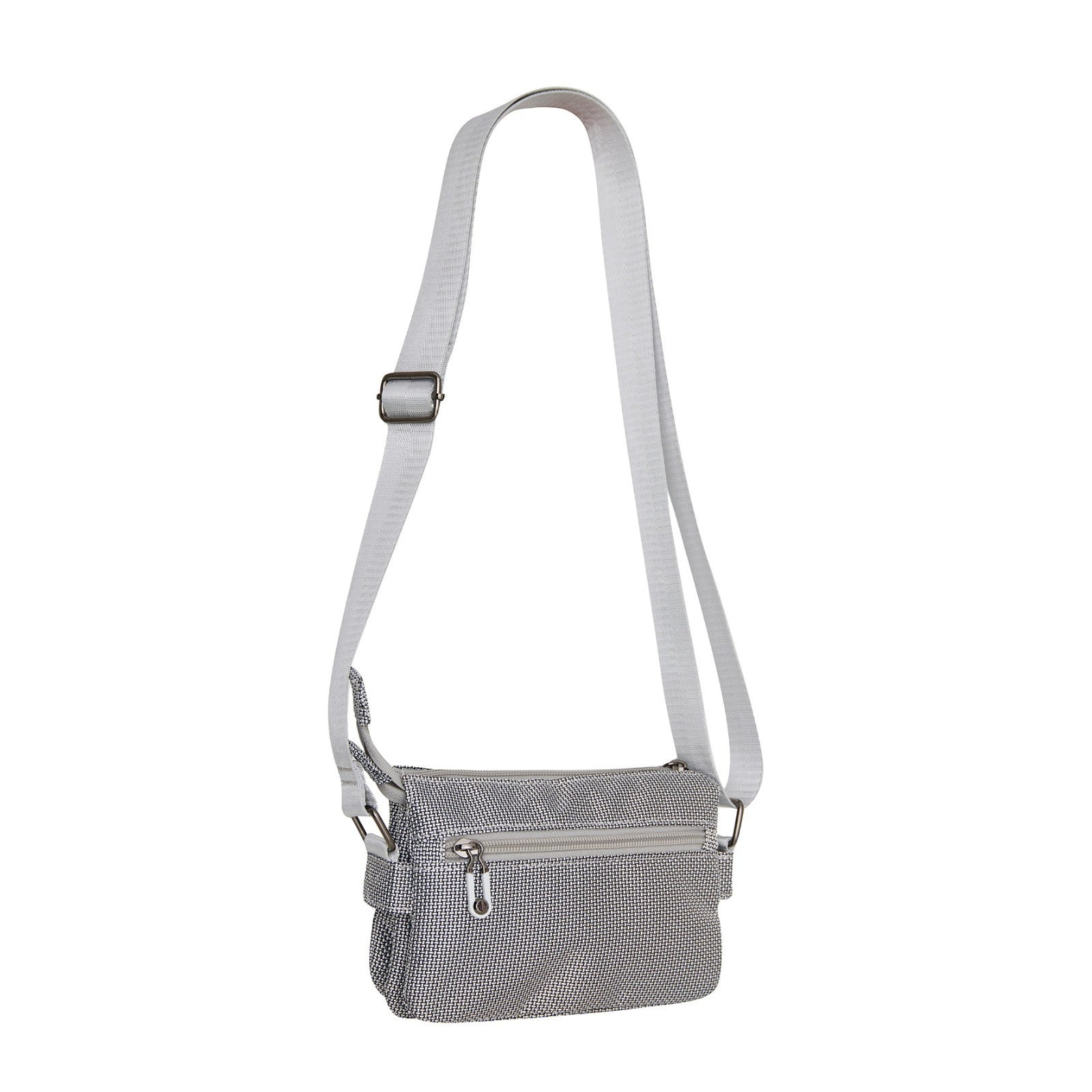 Mustang Umhängetasche Dabas – kleine Schultertasche aus Nylon mit Reißverschlussfächern & verstellbarem Gurt silber