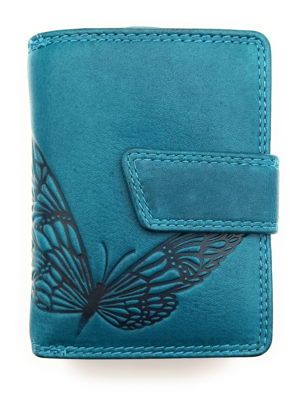 Jockey Club echt Leder Geldbörse Portemonnaie Geldbeutel Sauvage mit RFID Schutz Schmetterling petrol