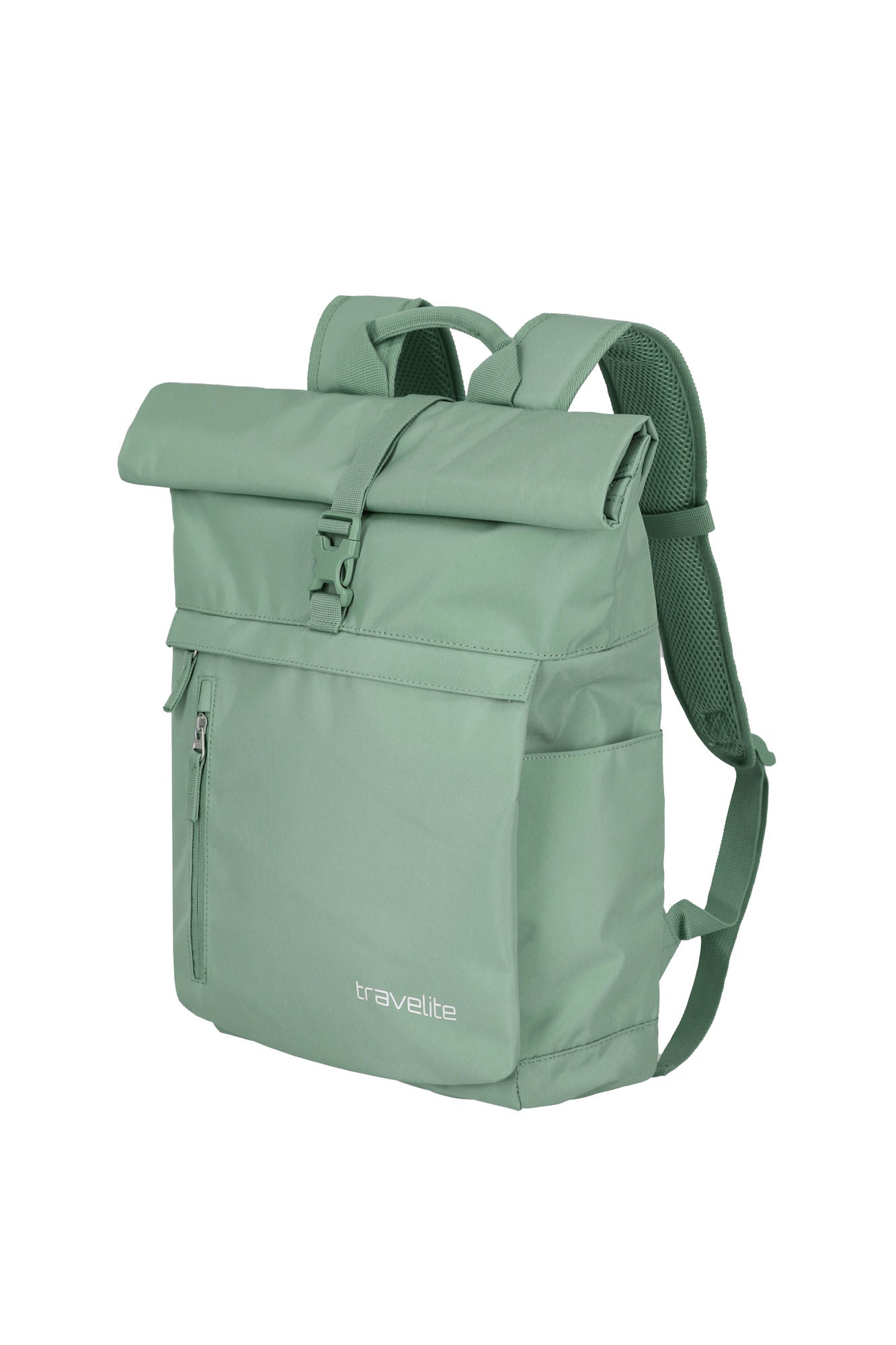 Travelite Basic Rollup Kurierrucksack mit Laptopfach (15,6") – 35L Volumen, Trolley-kompatibel salbei grün