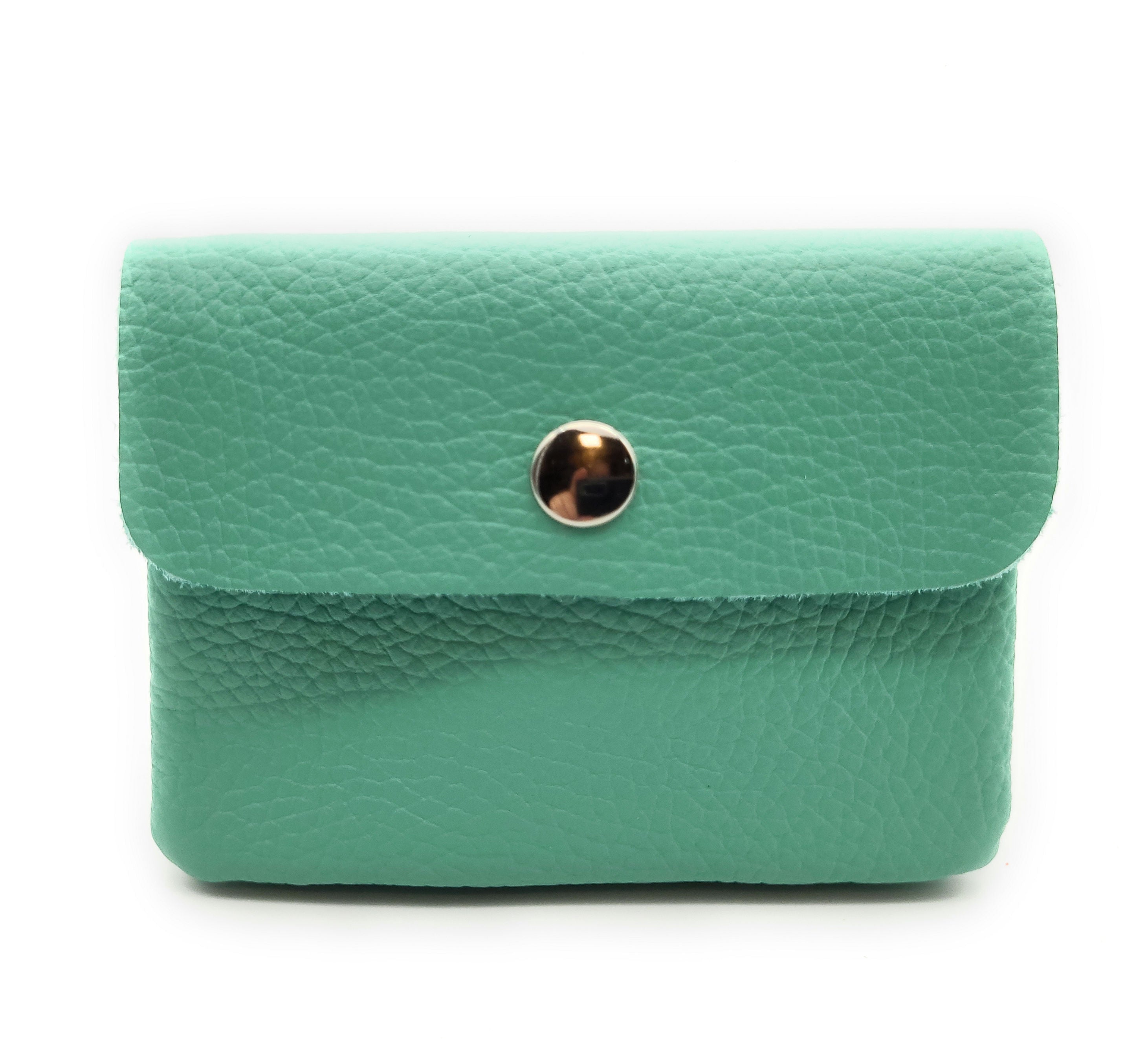 Mini Geldbörse aus echtem Rindleder – kompaktes Leder Portemonnaie Made in Italy mintgrün