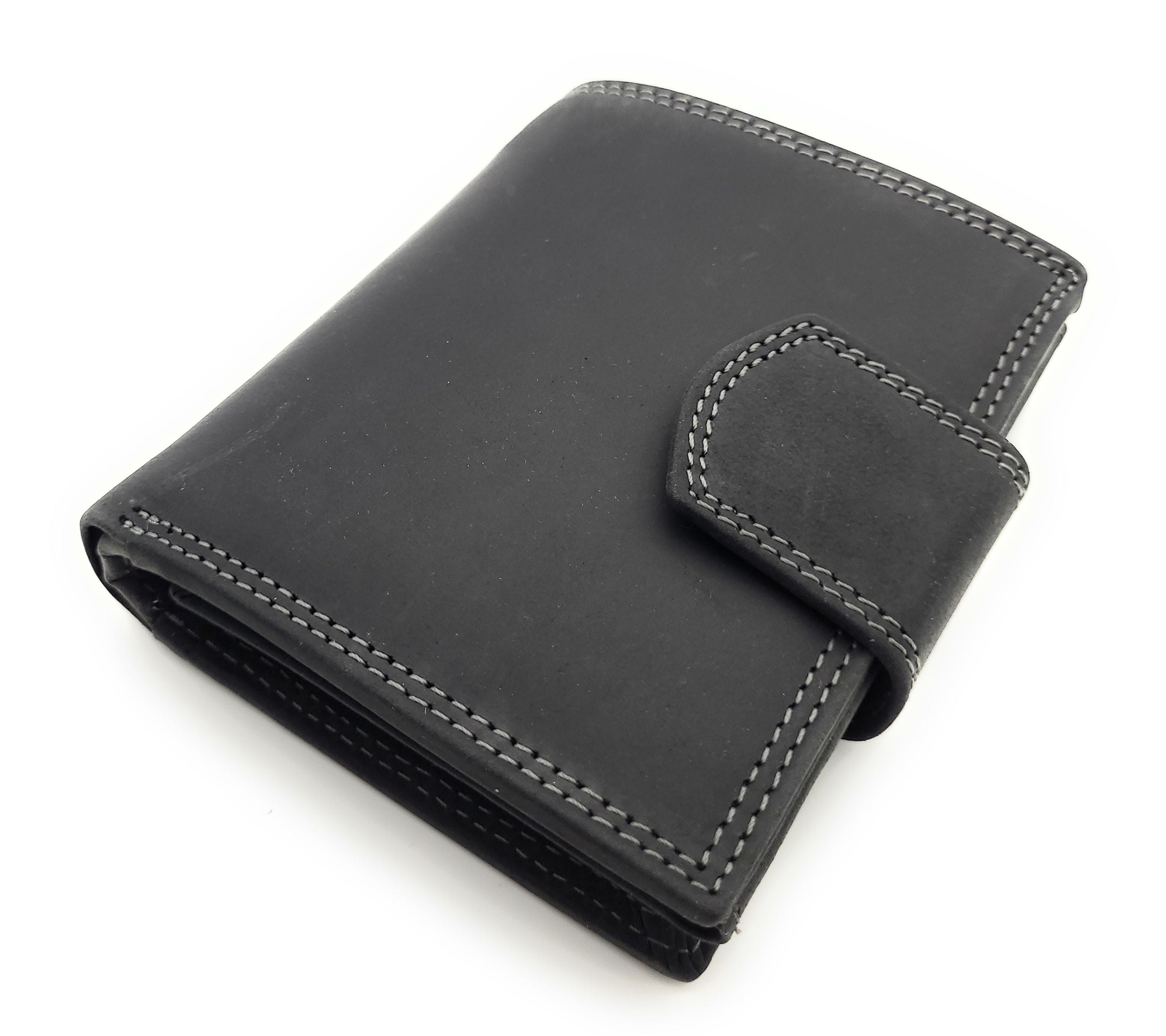 Jockey Club Büffel Voll-Leder Geldbörse mit RFID-Schutz & Außenriegel – Schwarzes Portemonnaie mit 10 Kartenfächern