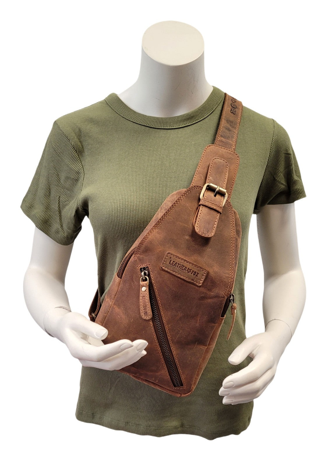 Leatherfox Slingbag aus Hunterleder – Echtleder Umhängetasche | Rechts & Links tragbar | 30x15x8 cm