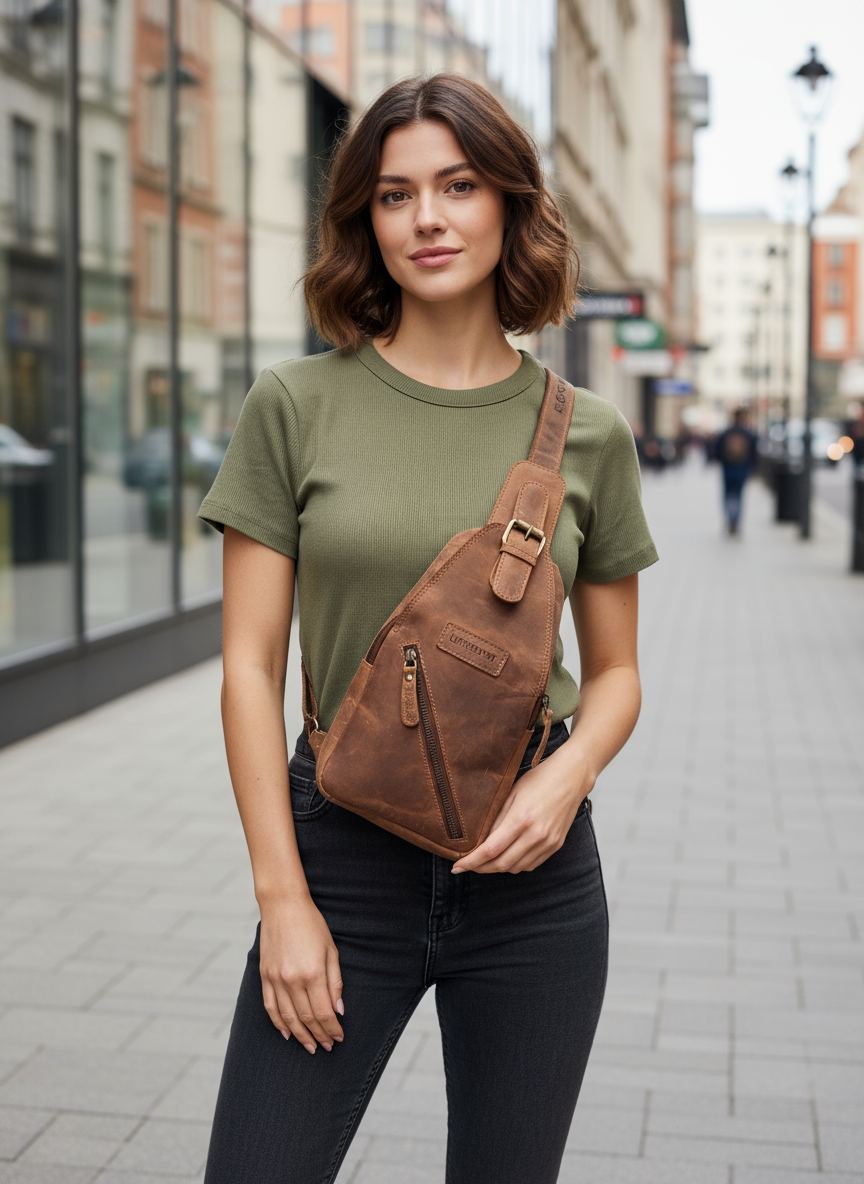 Leatherfox Slingbag aus Hunterleder – Echtleder Umhängetasche | Rechts & Links tragbar | 30x15x8 cm