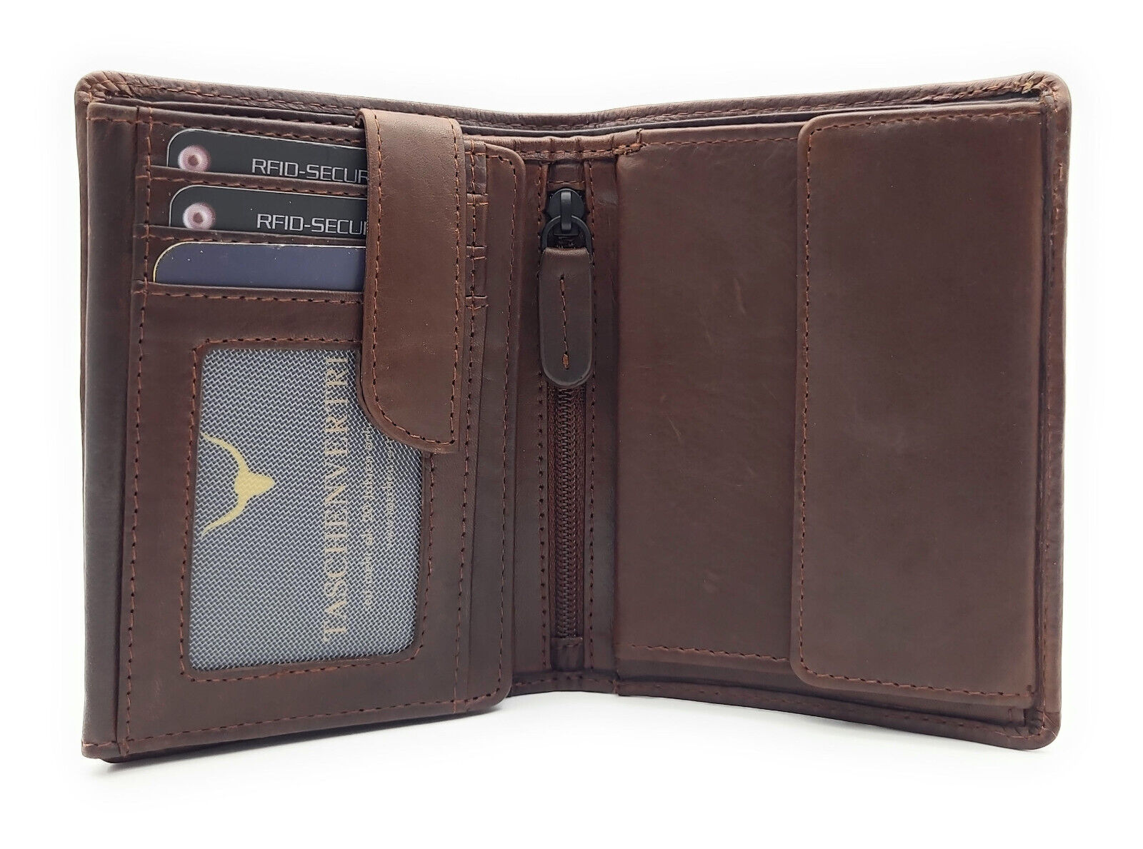 Jockey Club klassische echt Leder Geldbörse Portemonnaie mit RFID Schutz gewachstes Rindleder braun