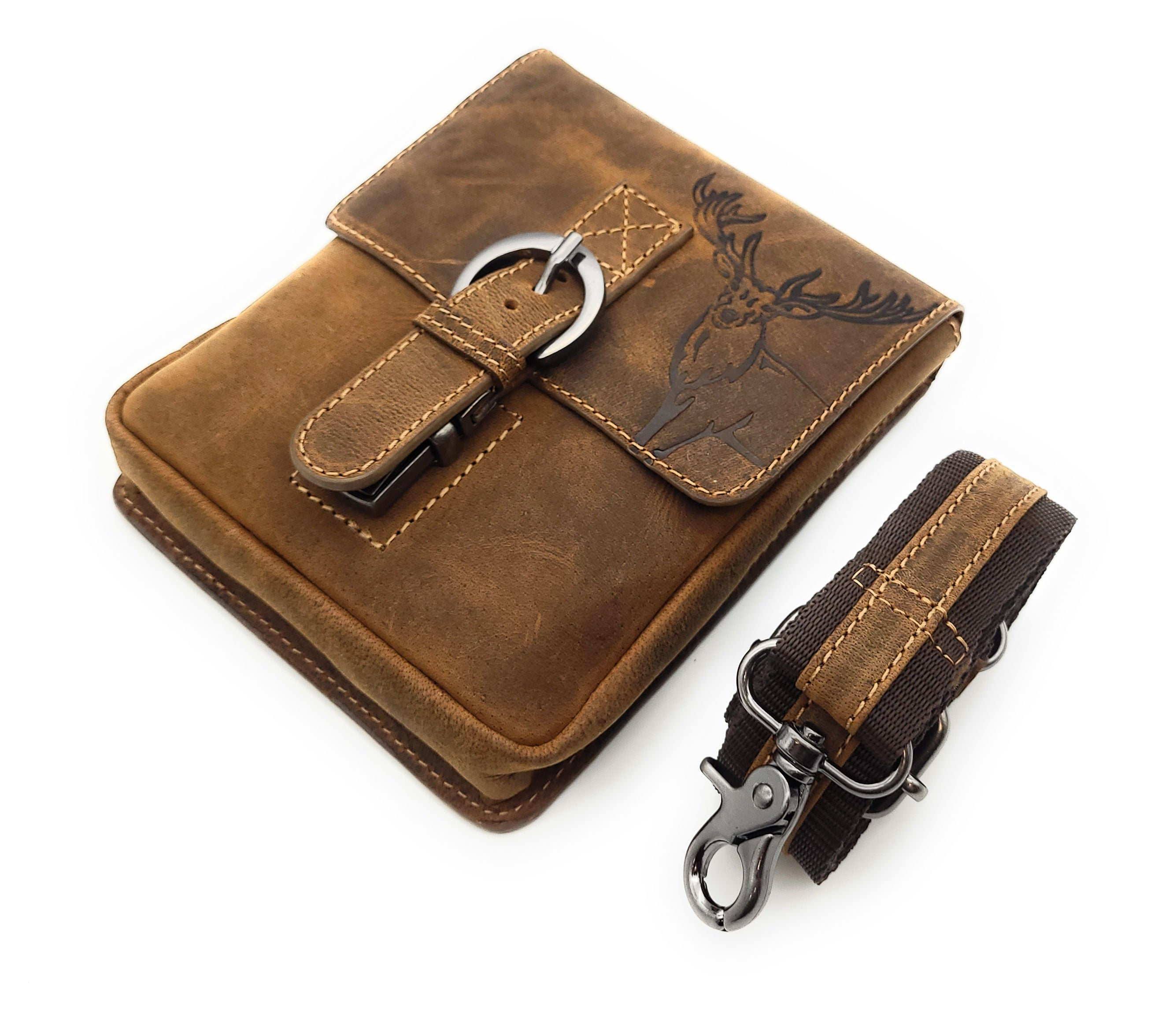 Jockey Club echt Leder Gürteltasche Bikertasche Jagdtasche Hüfttasche Bauchtasche Hirsch Gurt