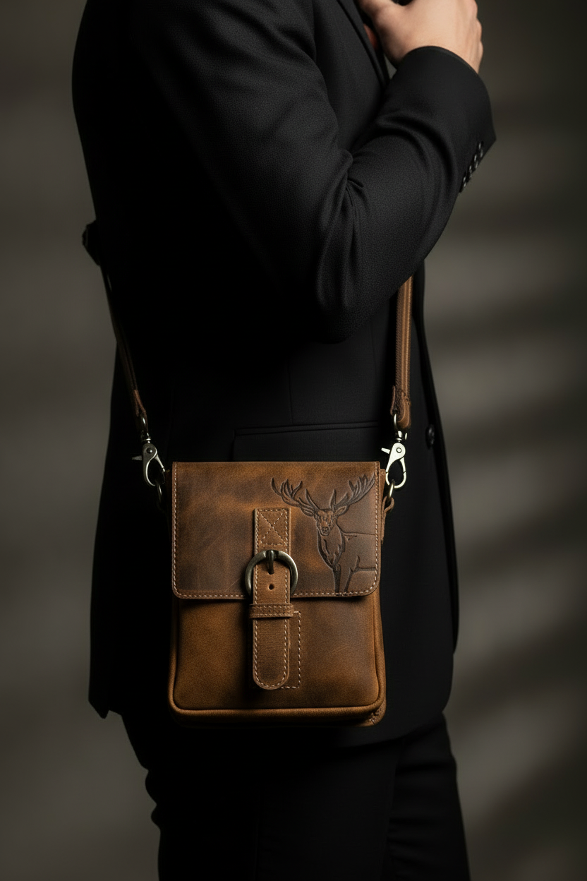 Jockey Club echt Leder Gürteltasche Bikertasche Jagdtasche Hüfttasche Bauchtasche Hirsch Gurt