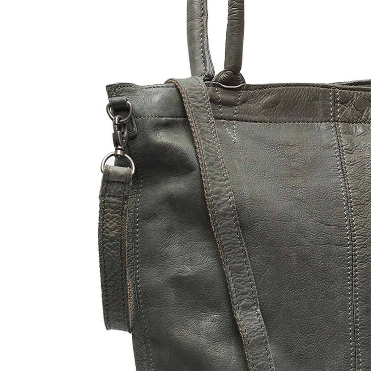 echt Leder Damen Shopper Handtasche Lederhenkel und abnehmbarer Schultergurt Amber grau