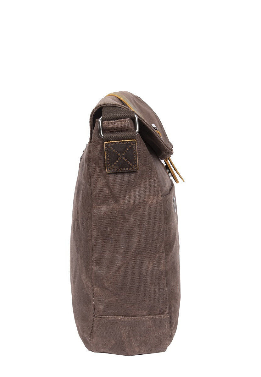 Mustang Houston Messenger Bag Handtasche aus heavy waxed Canvas und echtem Leder Laptopfach