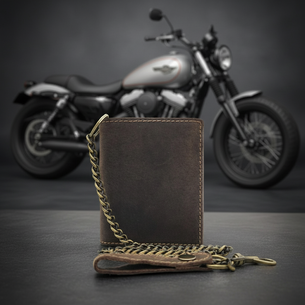 Jockey Club echt Leder Biker Geldbörse Portemonnaie mit Kette RFID Schutz dunkel-braun