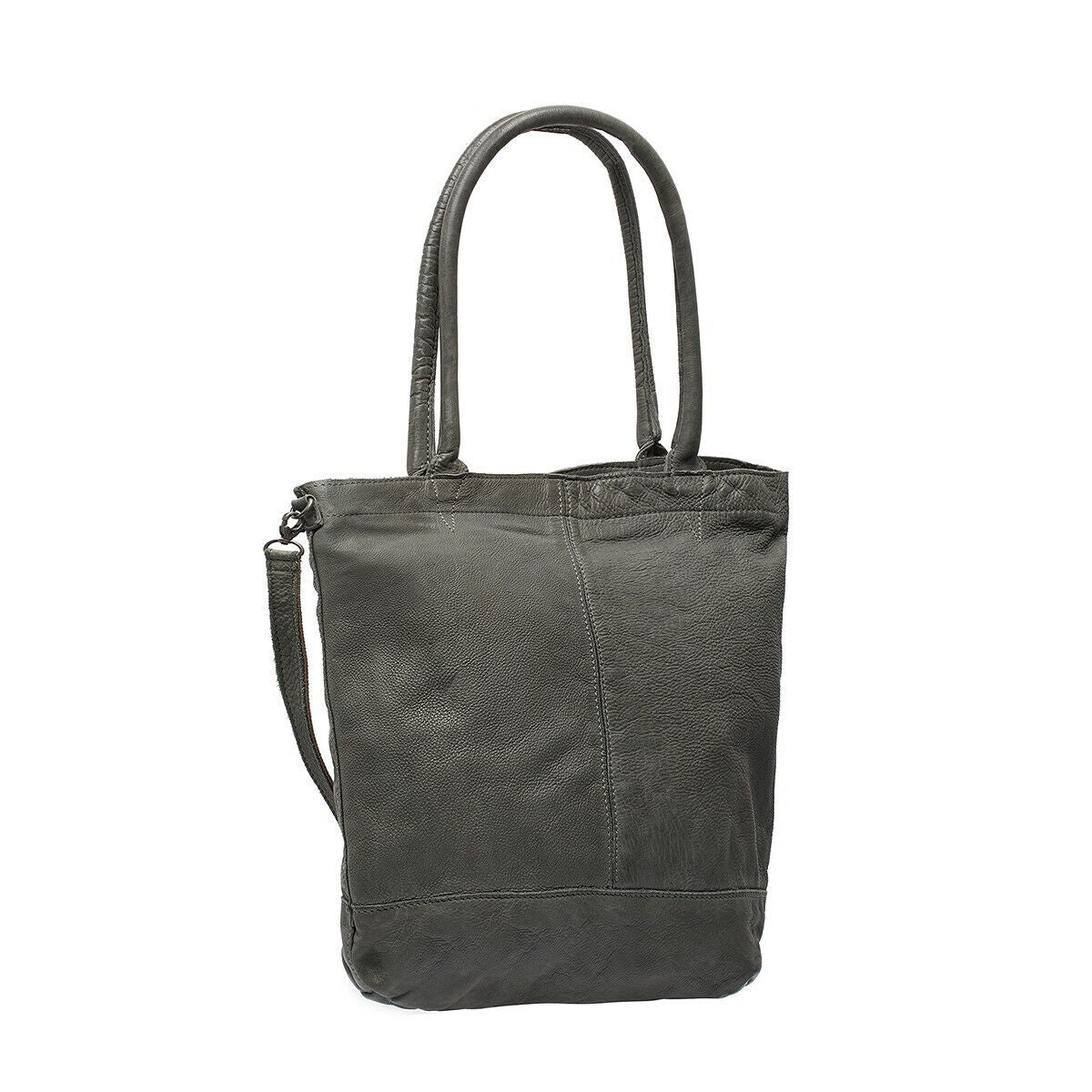echt Leder Damen Shopper Handtasche Lederhenkel und abnehmbarer Schultergurt Amber grau