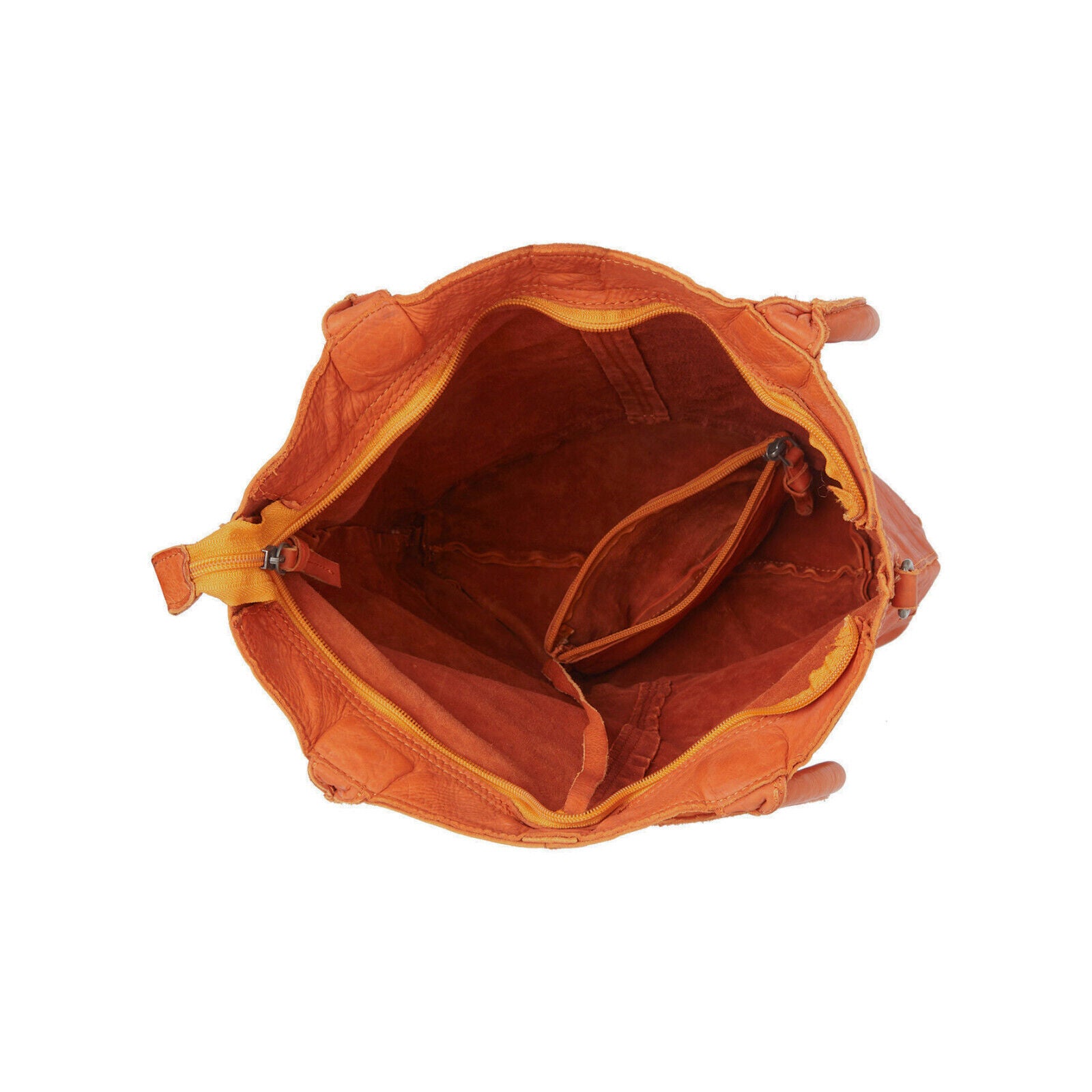 echt Leder Damen Shopper Handtasche Lederhenkel und abnehmbarer Schultergurt Amber orange