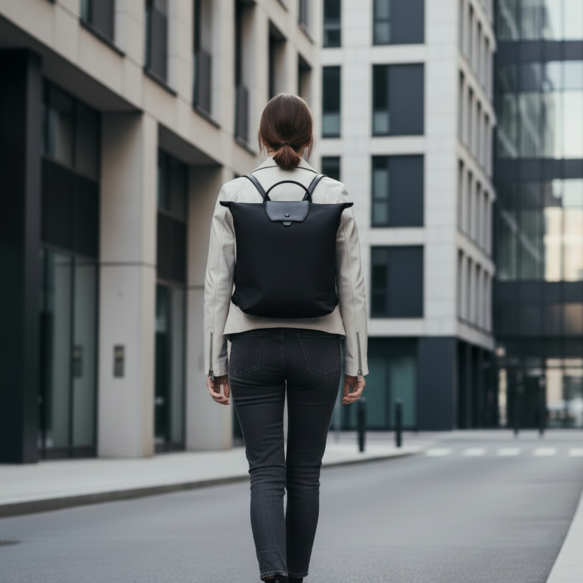 Justified Bags Rucksack „Edda“ – Schwarzer Cityrucksack aus Nylon, wasserabweisend, modern & funktional