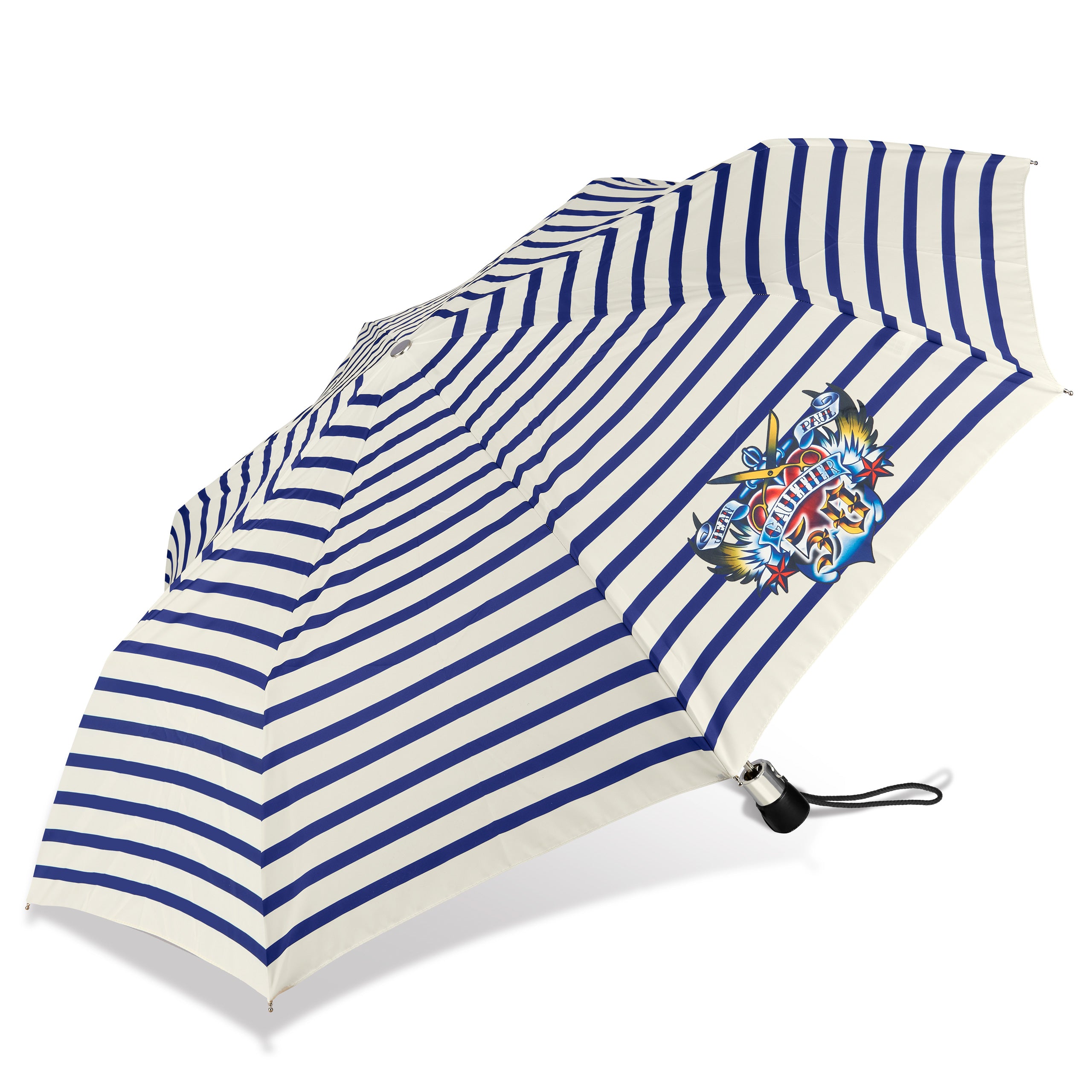 Jean Paul Gaultier Regenschirm – Made in France | Handgefertigt | Automatikschirm mit Ledergriff