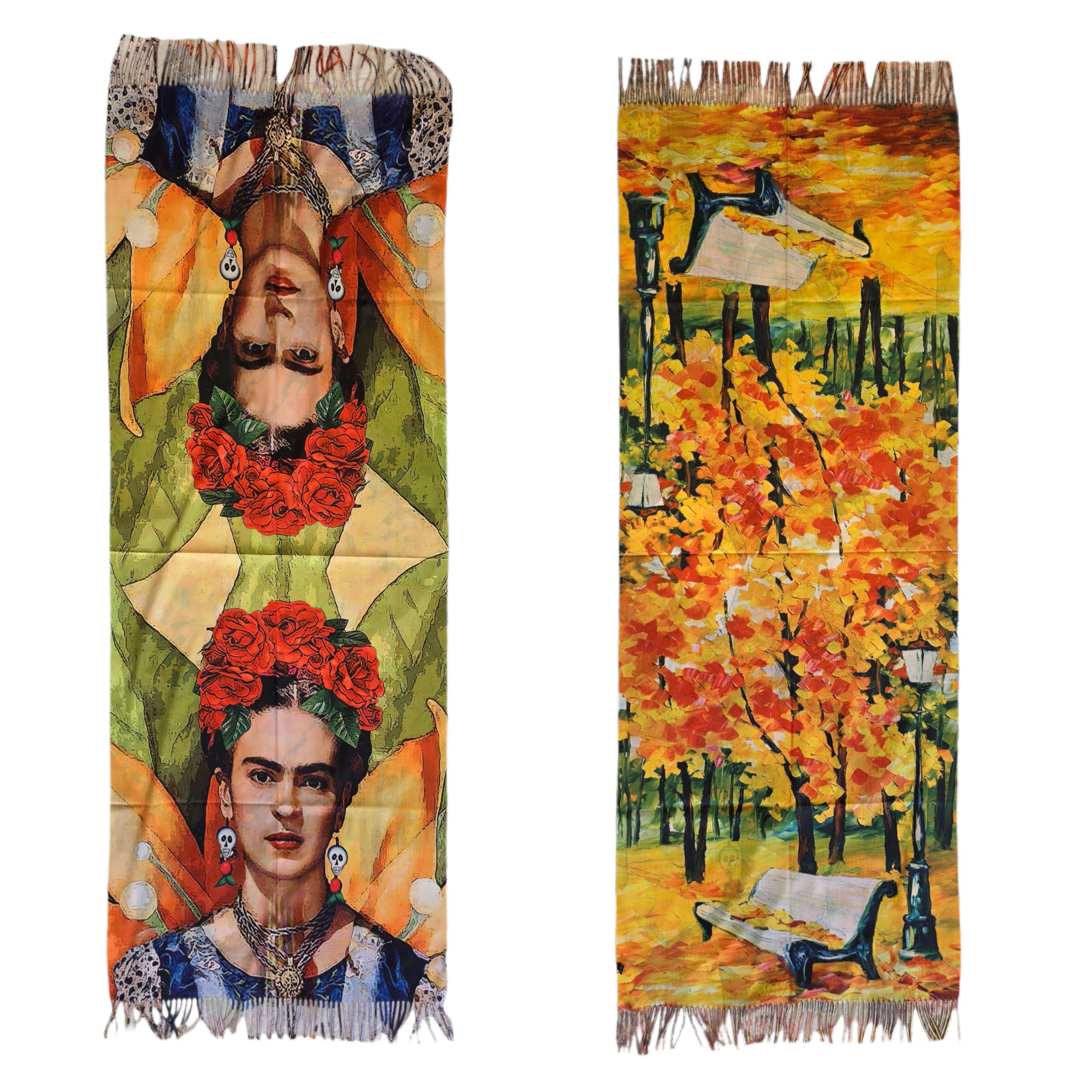 Wendeschal Stola Kunstdruck – Frau & herbstliche Parklandschaft – 100% Viskose 180x70 cm