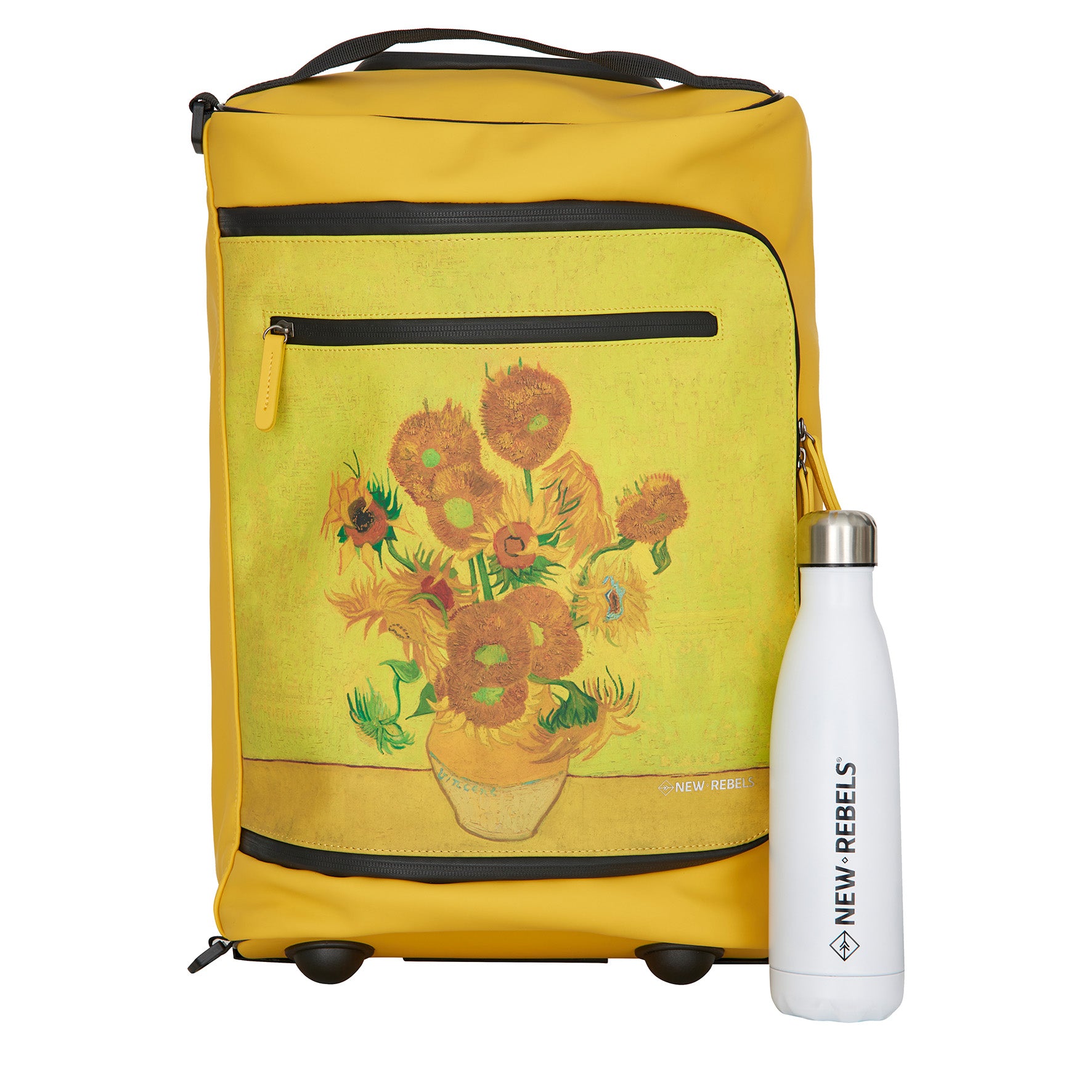 New Rebels OnBoard Trolley Laredo Wasserabweisend | Reisekoffer mit Rollen | Handgepäck 32x18x50cm | Van Gogh Sonnenblumen Gelb