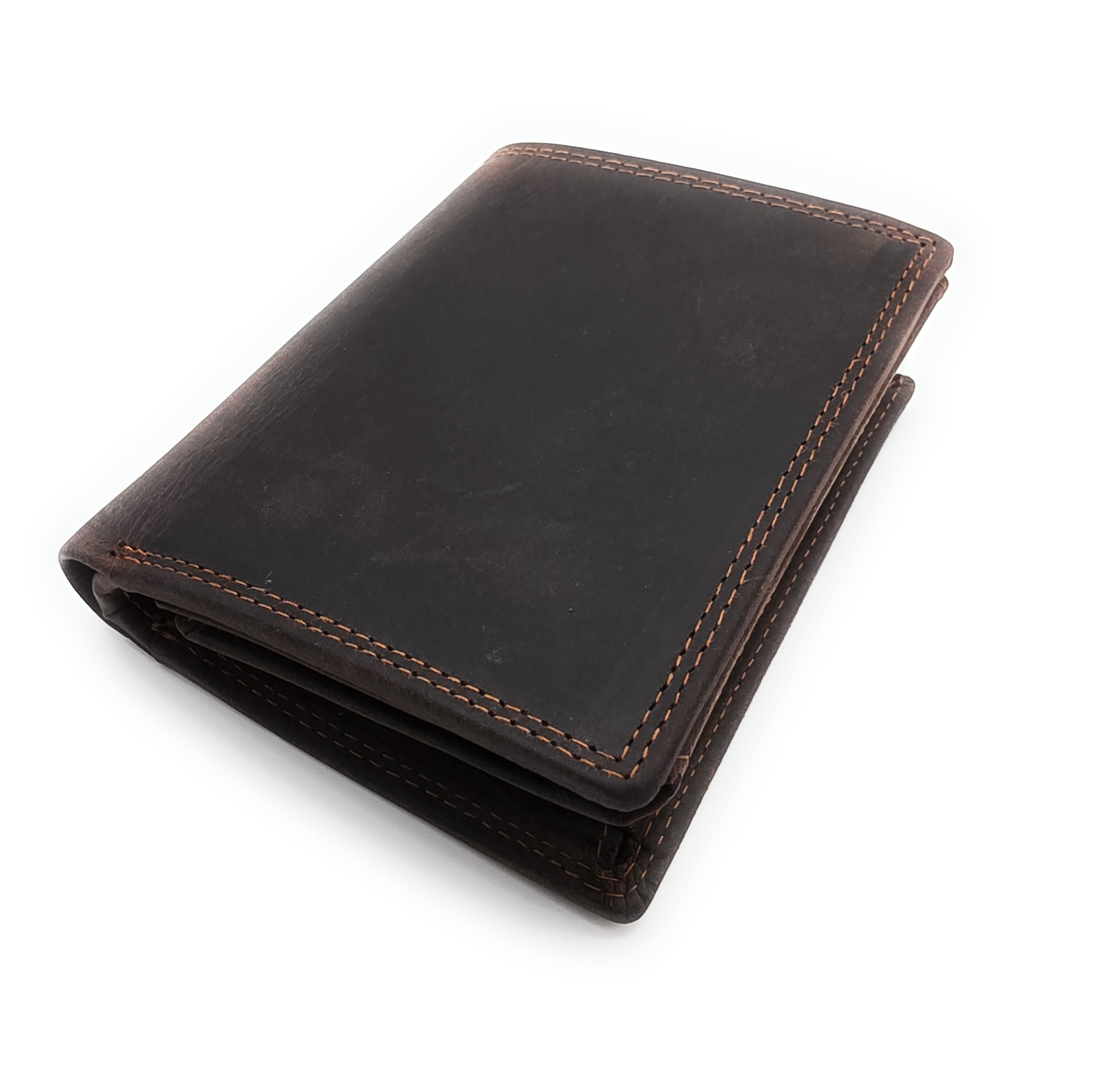 Lemasi robustes Hunterleder Portemonnaie Geldbörse RFID Blocker 19 Fächer Unisex dunkelbraun