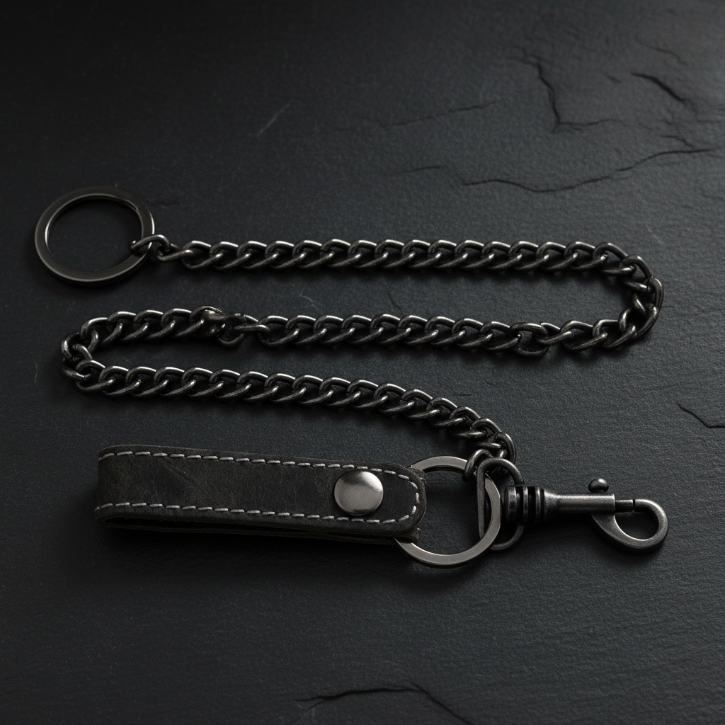 Jockey Club Sicherheitskette Metallkette Kellnerkette Kette für Kellner Geldbörse Kellnerbörse Bikerbörsen mit echt Lederschlaufe