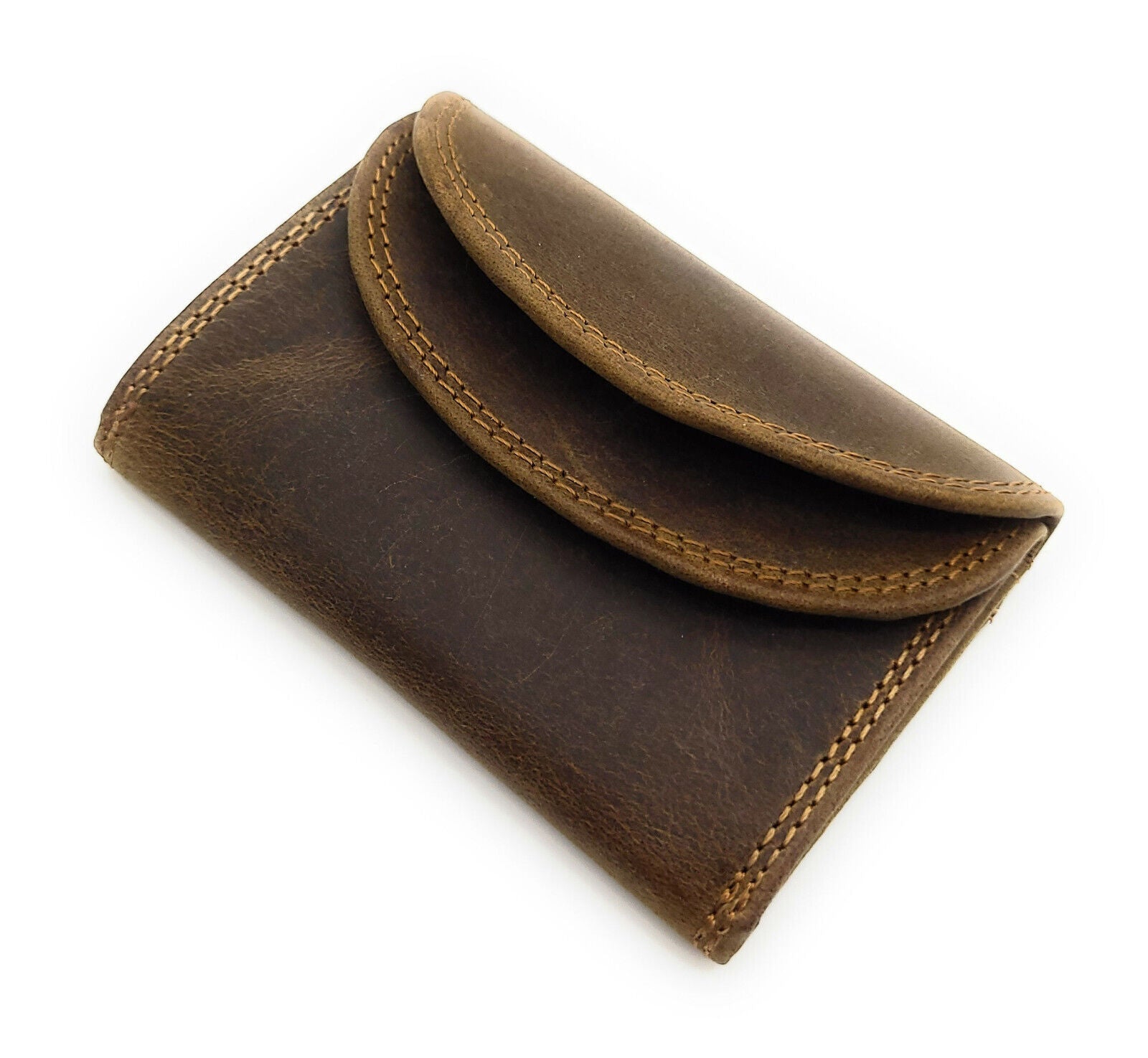 Lemasi echt Leder Mini Geldbörse Portemonnaie Wickelbörse Urlaubsbörse Hunterleder braun