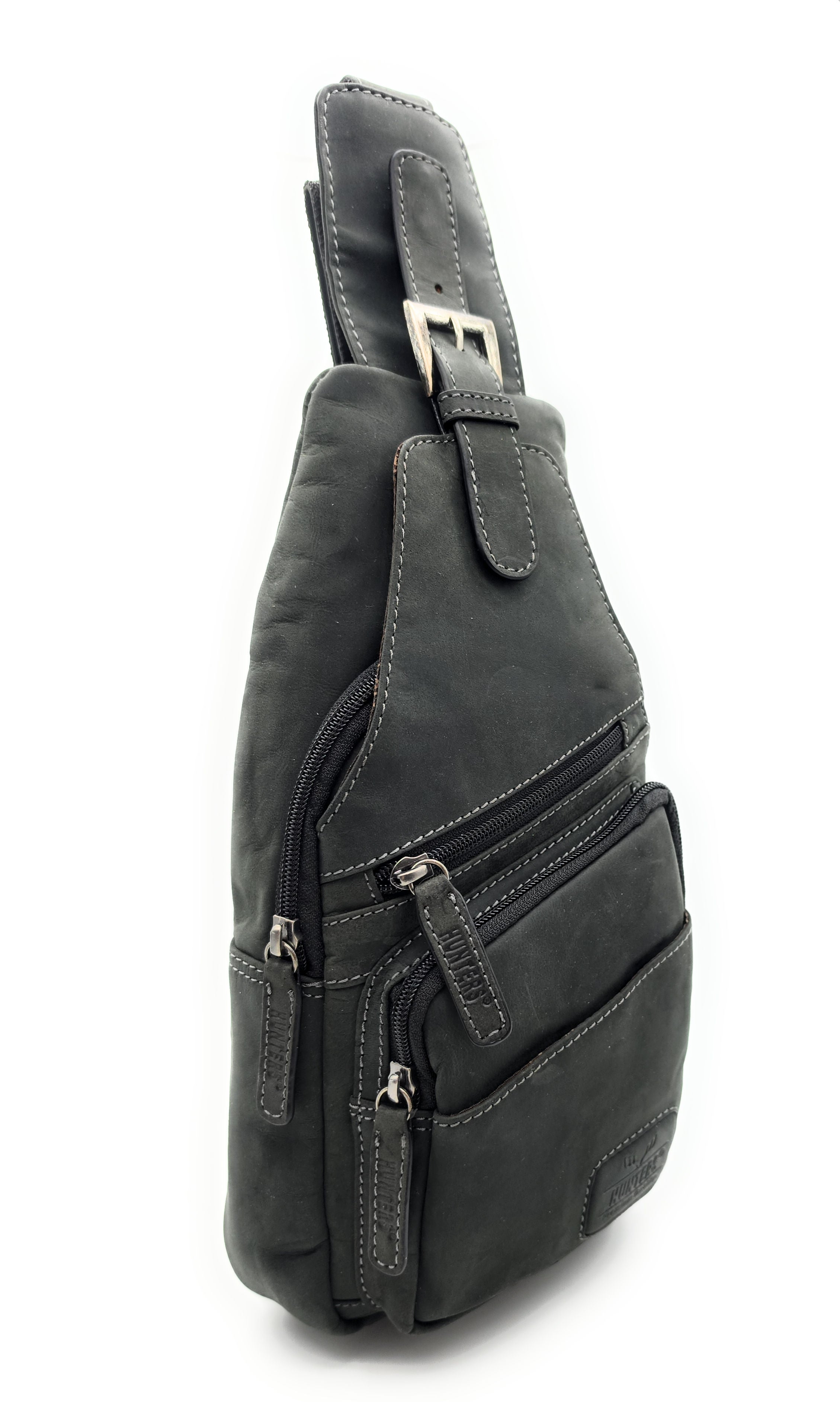 Hunters Crossbag Slingbag aus echtem Hunterleder – Vintage-Umhängetasche mit Platz für 0,33L Wasserflasche & Tablet
