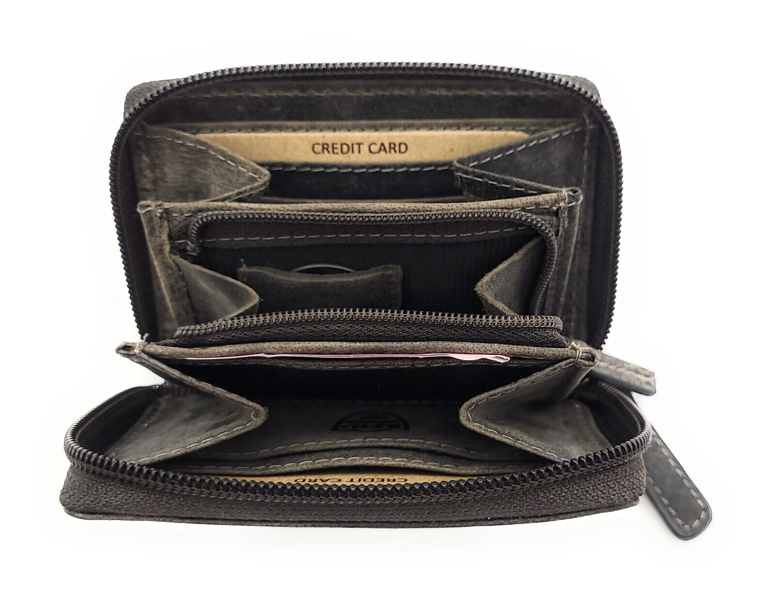 Jockey Club kleine echt Leder Reißverschluss-Geldbörse Portemonnaie mit RFID Schutz grau